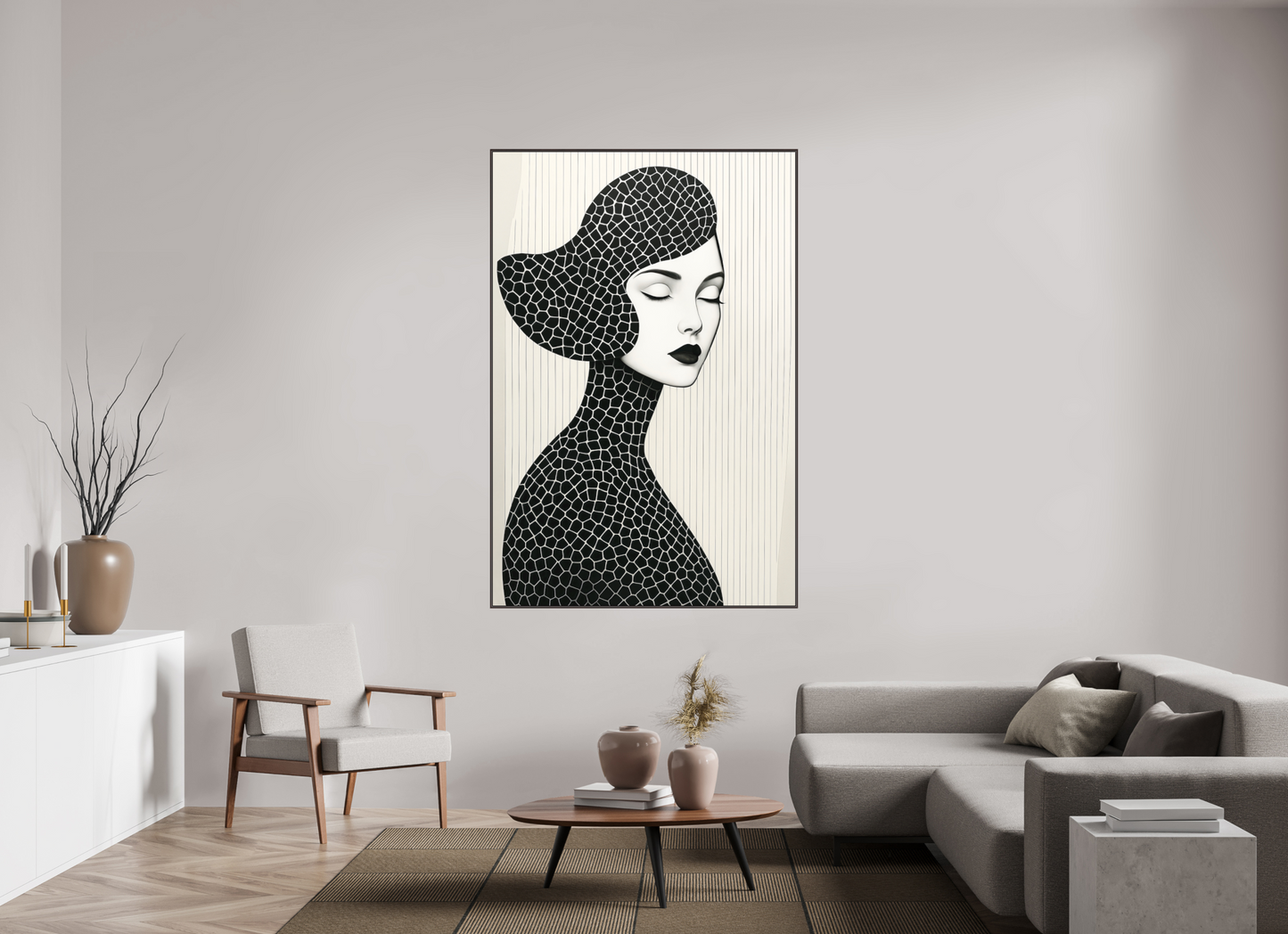 120 x 180 cm, Forex, gerahmt Erlenholz braun Mono Pattern Serenity