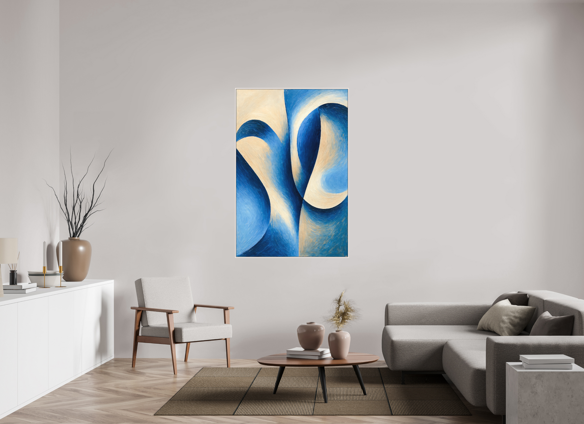 100 x 150 cm, Forex, gerahmt Ahornholz weiß Sapphire Tide