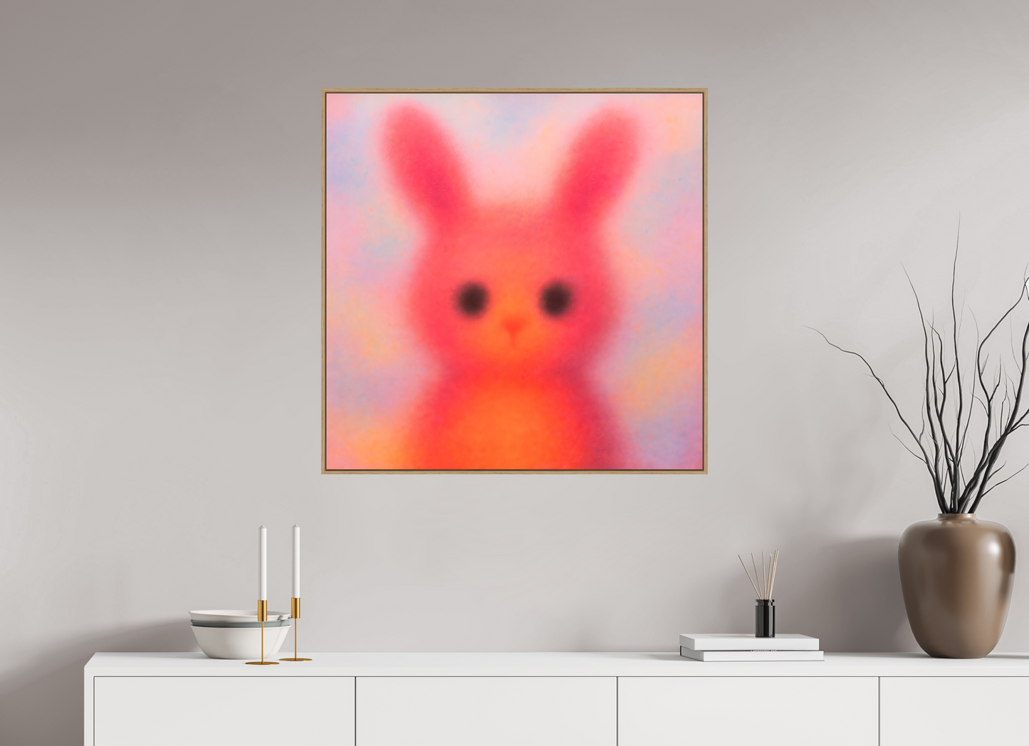 80 x 80 cm, Forex, gerahmt Eichenholz Natur Dreamy Hare