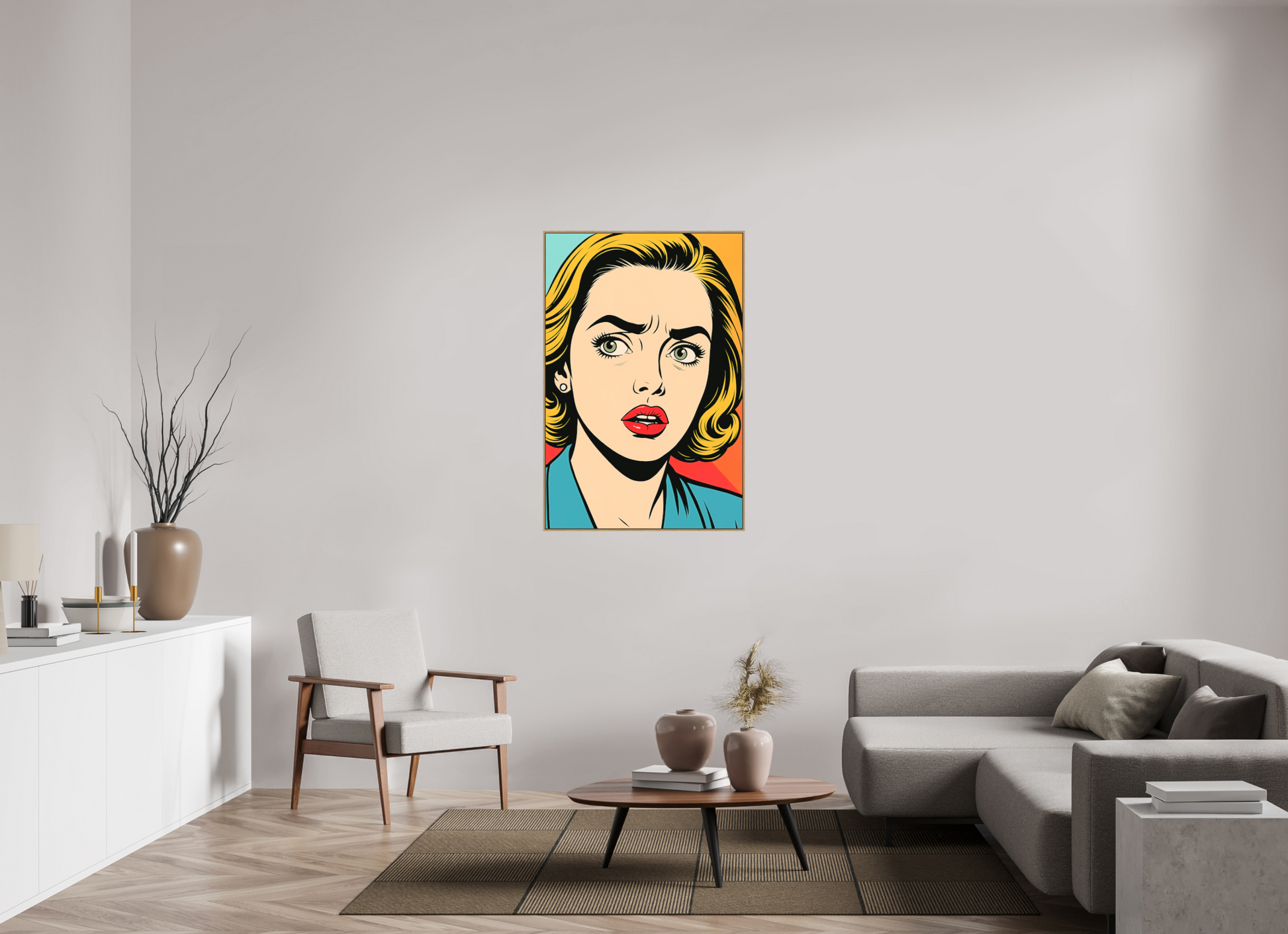 80 x 120 cm, Forex, gerahmt Eichenholz Natur Teal Shock
