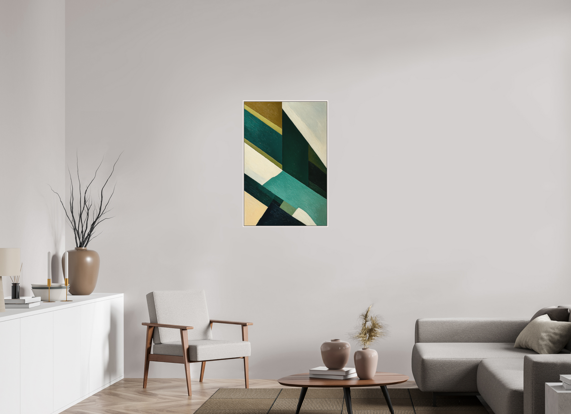 60 x 90 cm, Forex, gerahmt Ahornholz weiß Emerald Geometry