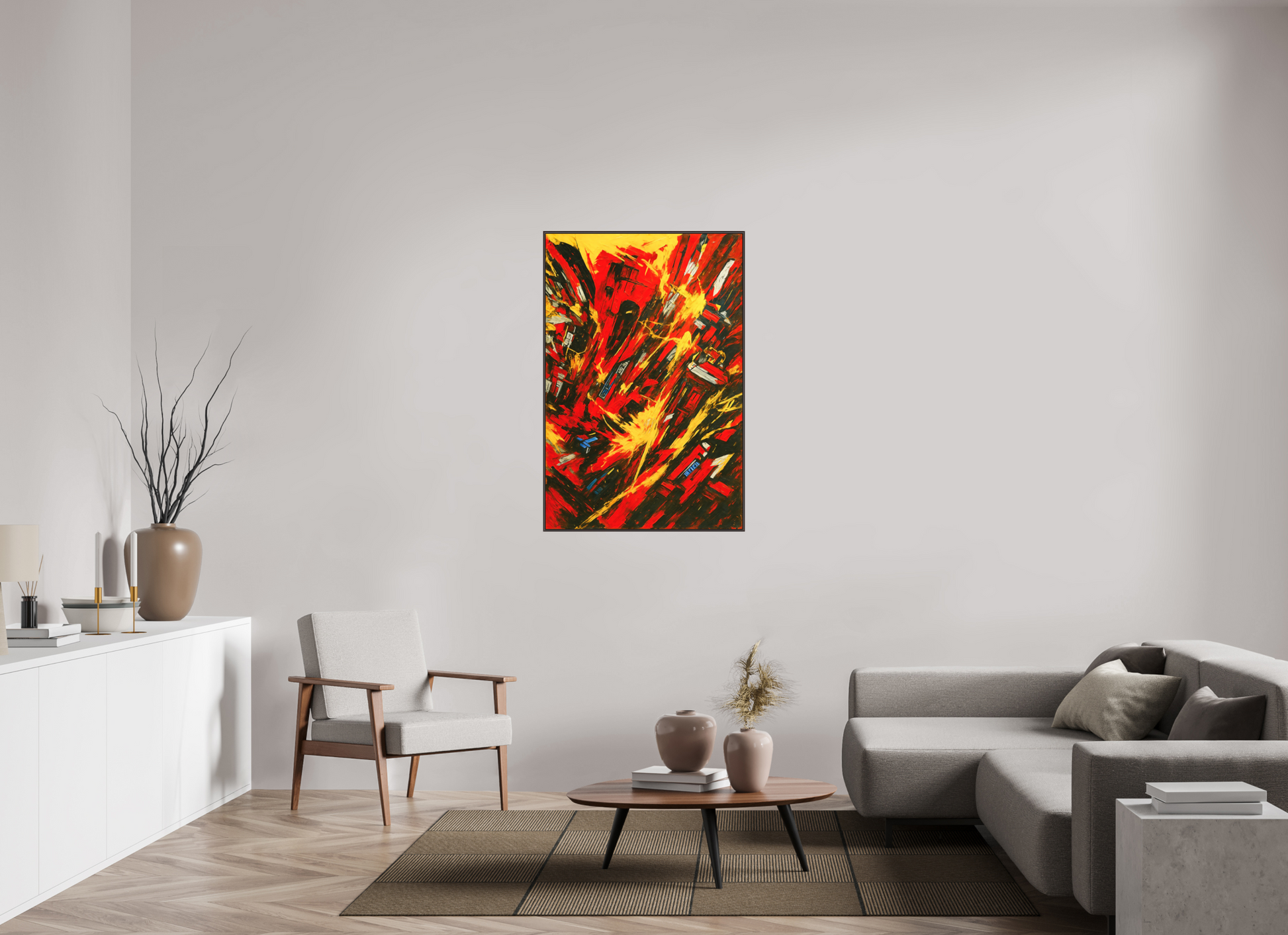 80 x 120 cm, Forex, gerahmt Erlenholz braun Inferno City
