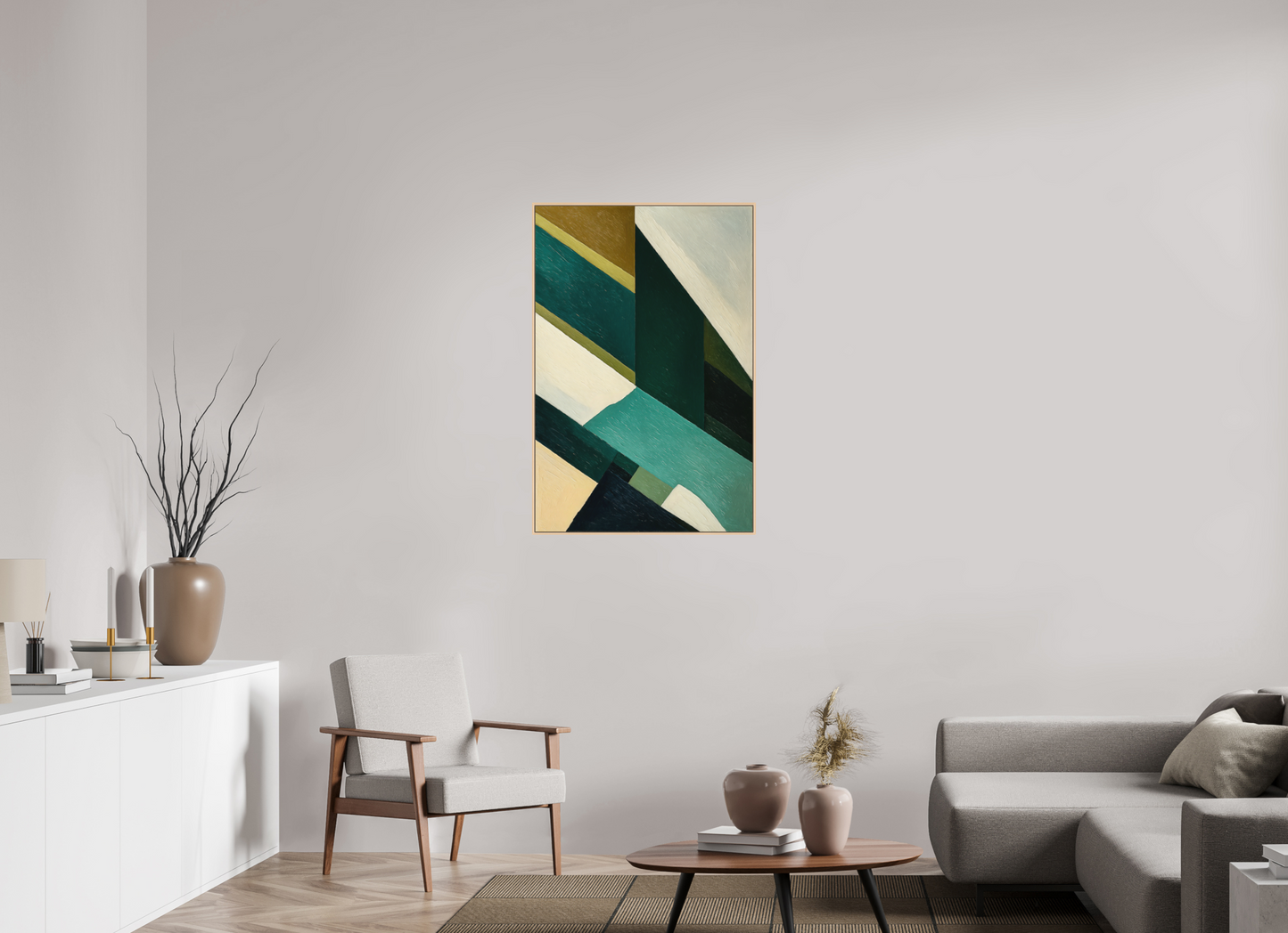 70 x 105 cm, Forex, gerahmt Ahornholz Natur Emerald Geometry