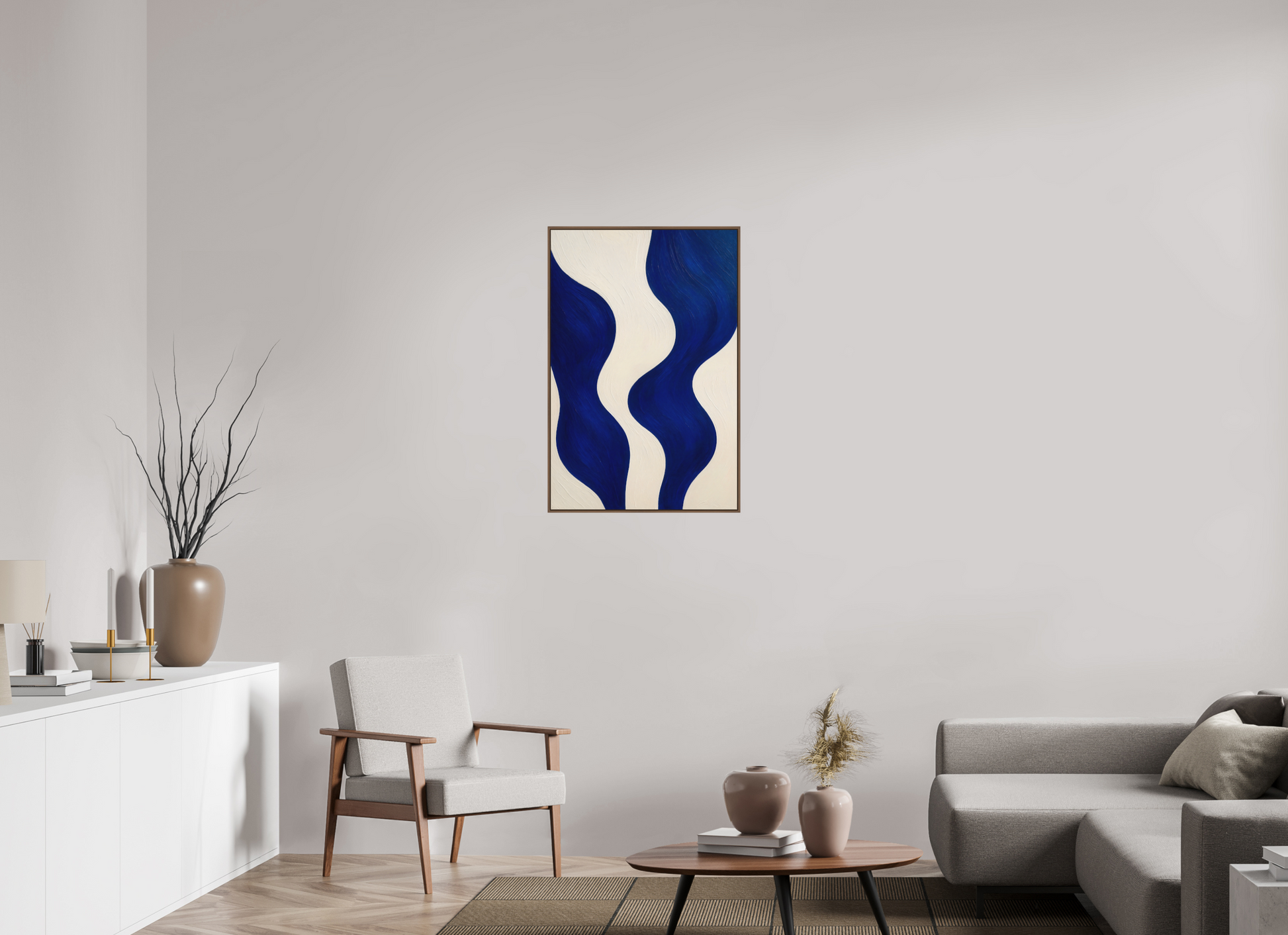 60 x 90 cm, Forex, gerahmt Nussbaumholz Indigo Tides