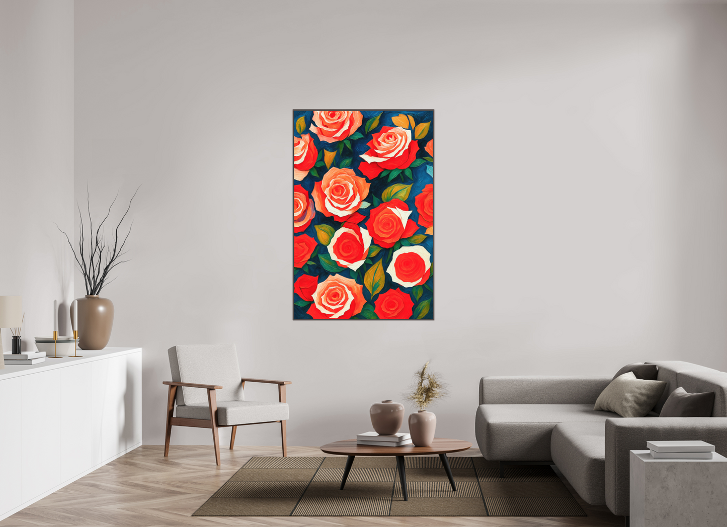 100 x 150 cm, Forex, gerahmt Erlenholz braun Rose Harmony