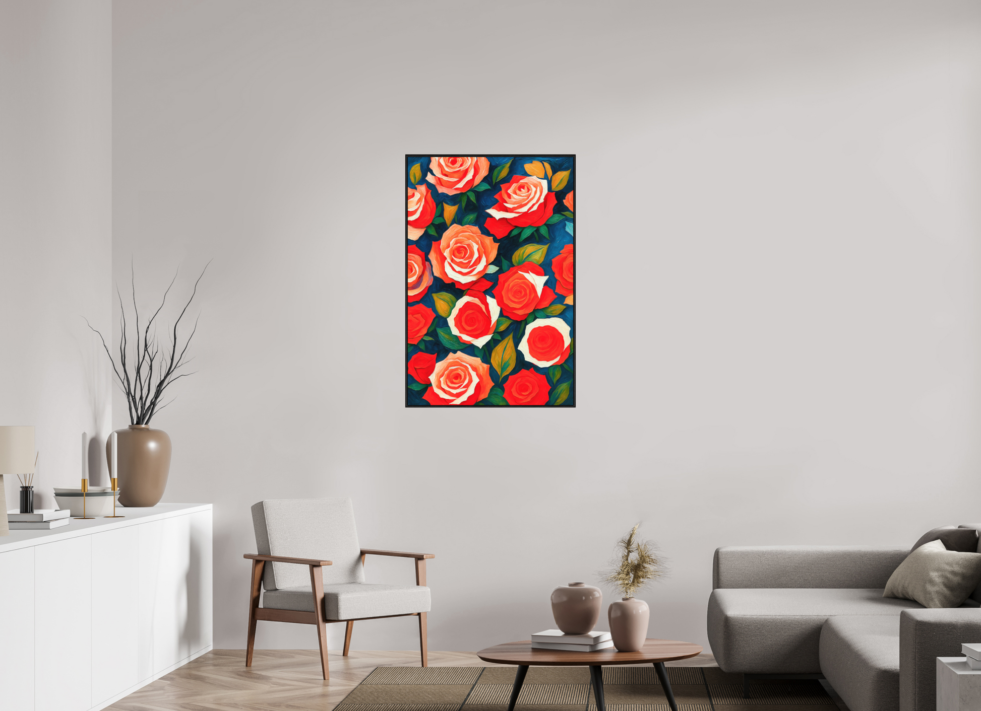 70 x 105 cm, Forex, gerahmt Eichenholz schwarz Rose Harmony