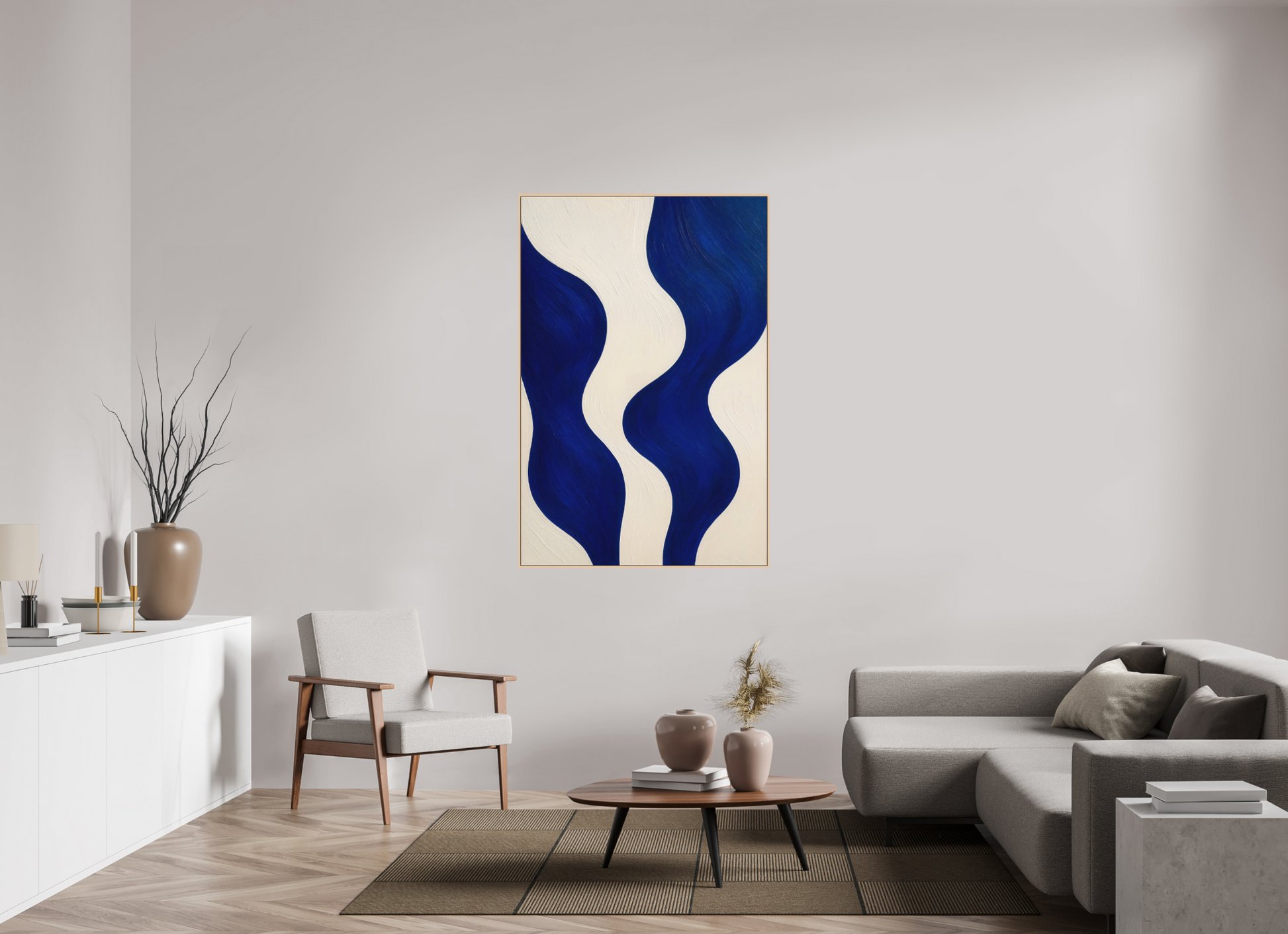 100 x 150 cm, Forex, gerahmt Ahornholz Natur Indigo Tides