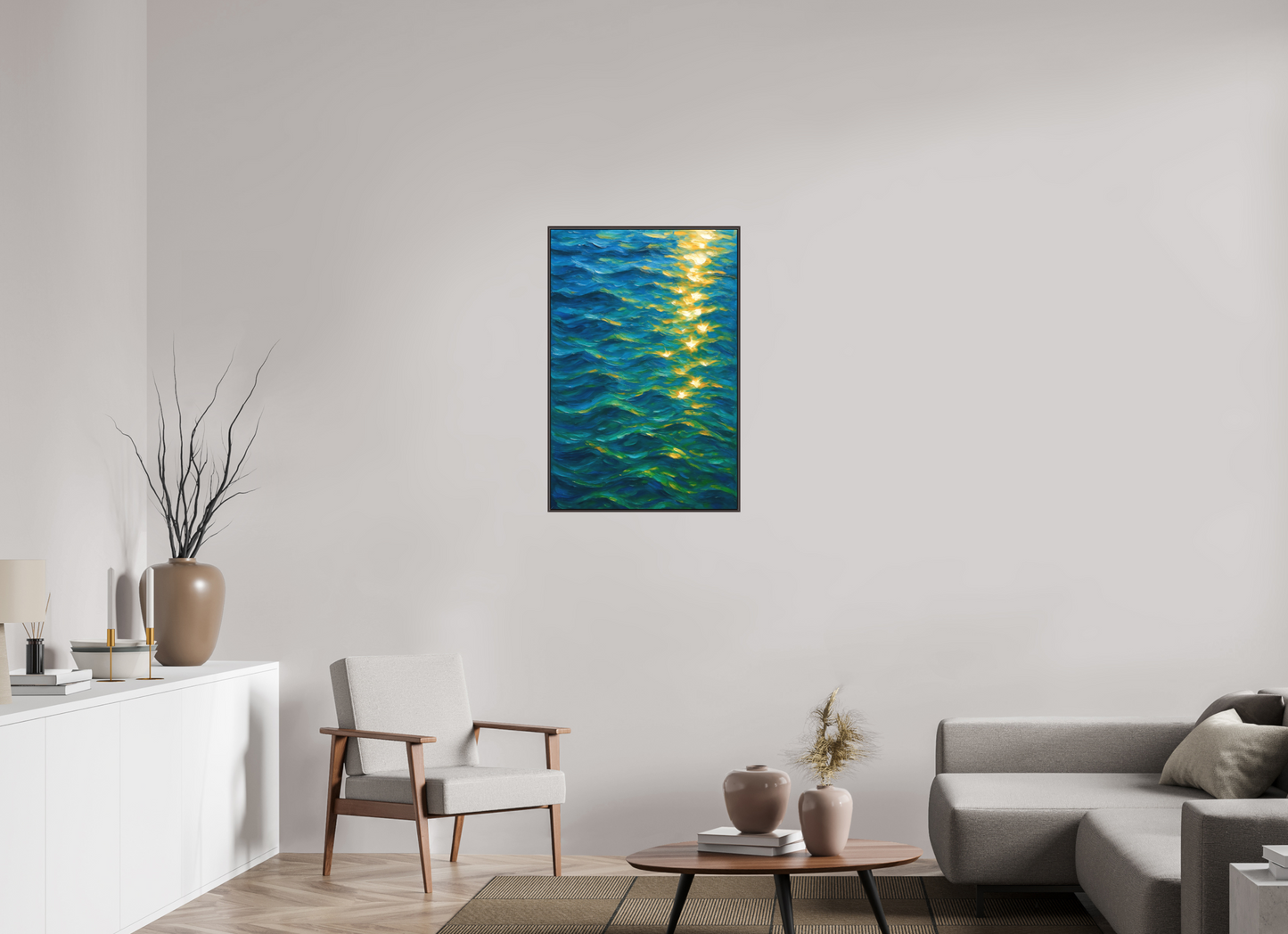 60 x 90 cm, Forex, gerahmt Erlenholz braun Golden Ripples