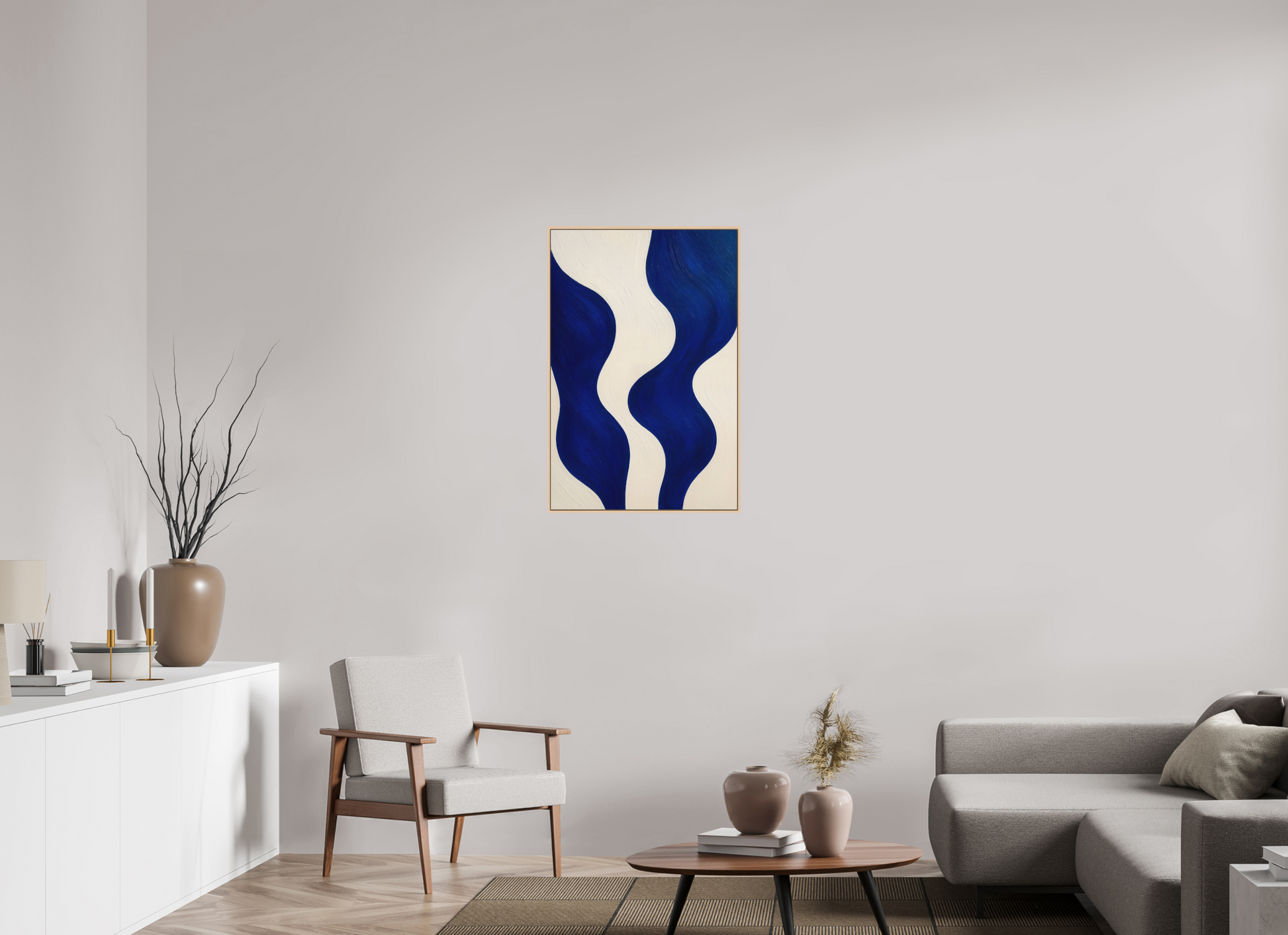 60 x 90 cm, Forex, gerahmt Ahornholz Natur Indigo Tides