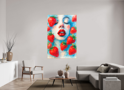 120 x 180 cm, Forex, gerahmt Ahornholz Natur Strawberry Whisper