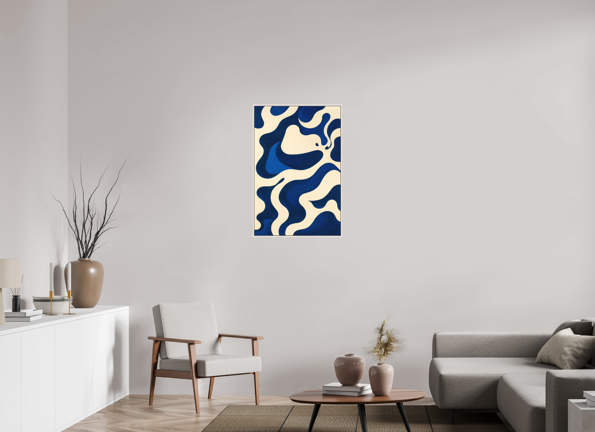 60 x 90 cm, Forex, gerahmt Ahornholz weiß Navy Current