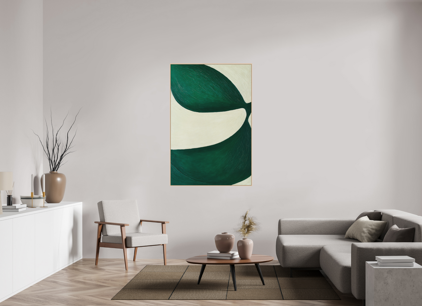 100 x 150 cm, Forex, gerahmt Ahornholz Natur Leaf Flow