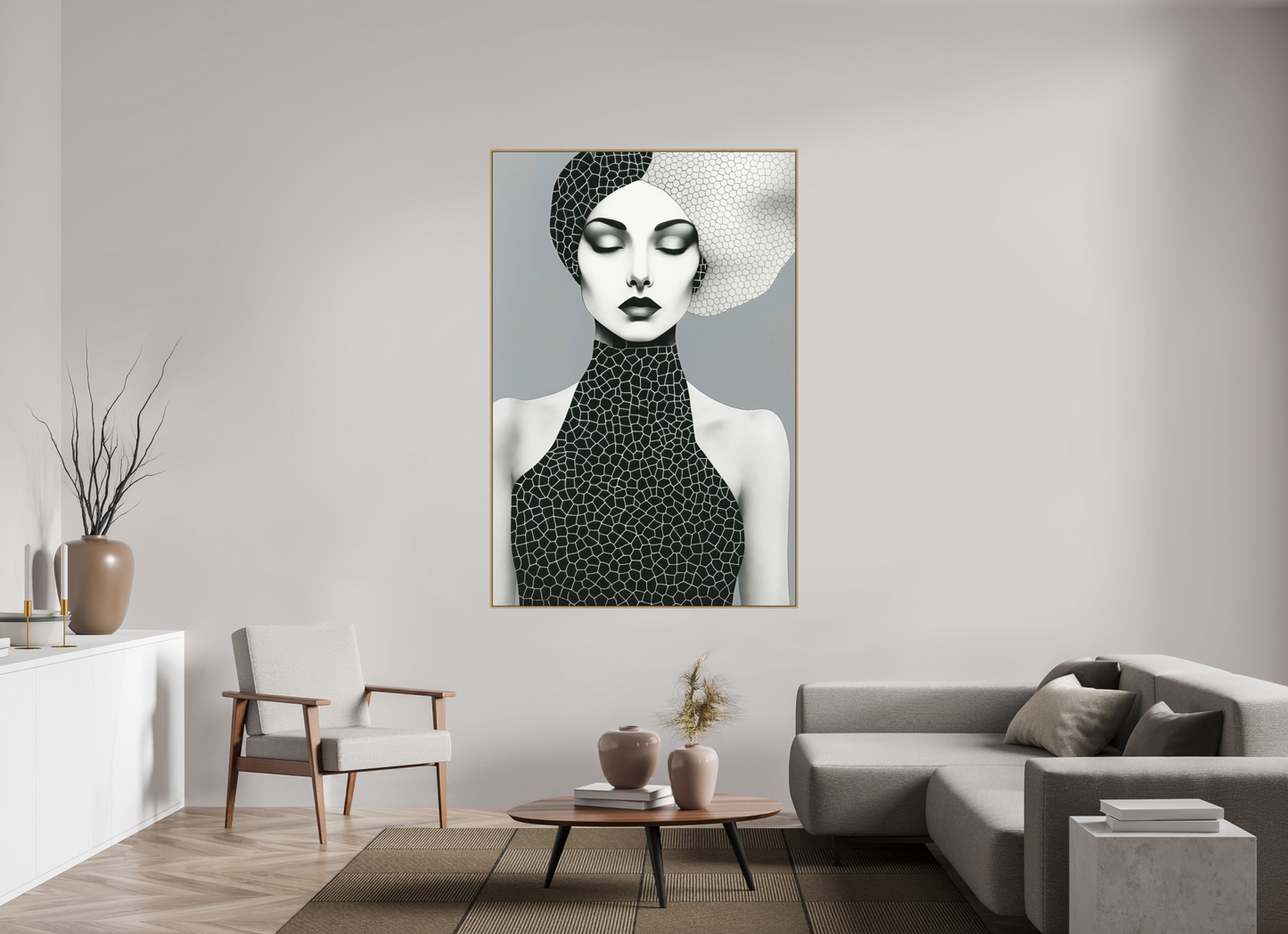 120 x 180 cm, Forex, gerahmt Eichenholz Natur Mono Mosaic Muse