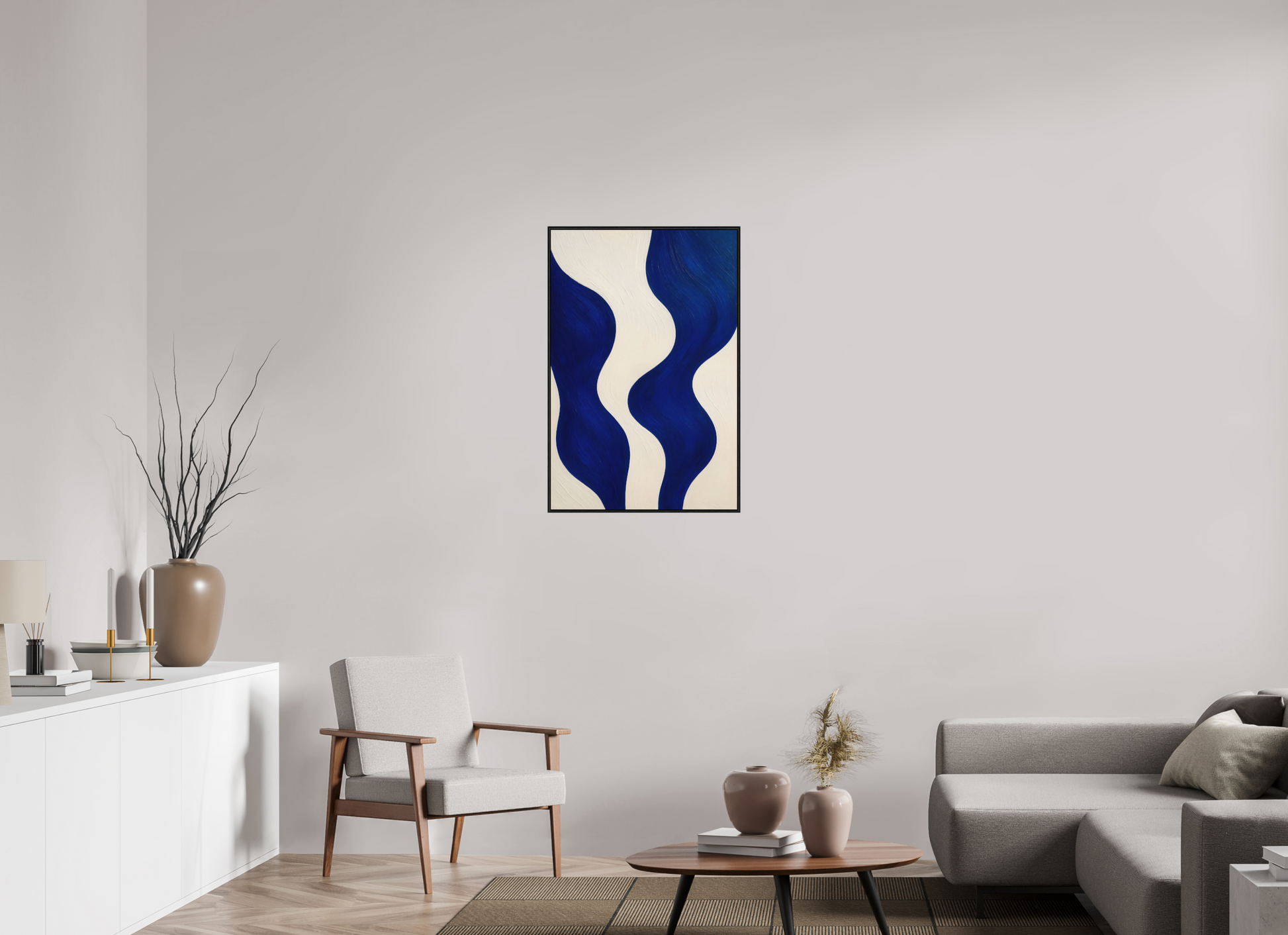 60 x 90 cm, Forex, gerahmt Eichenholz schwarz Indigo Tides