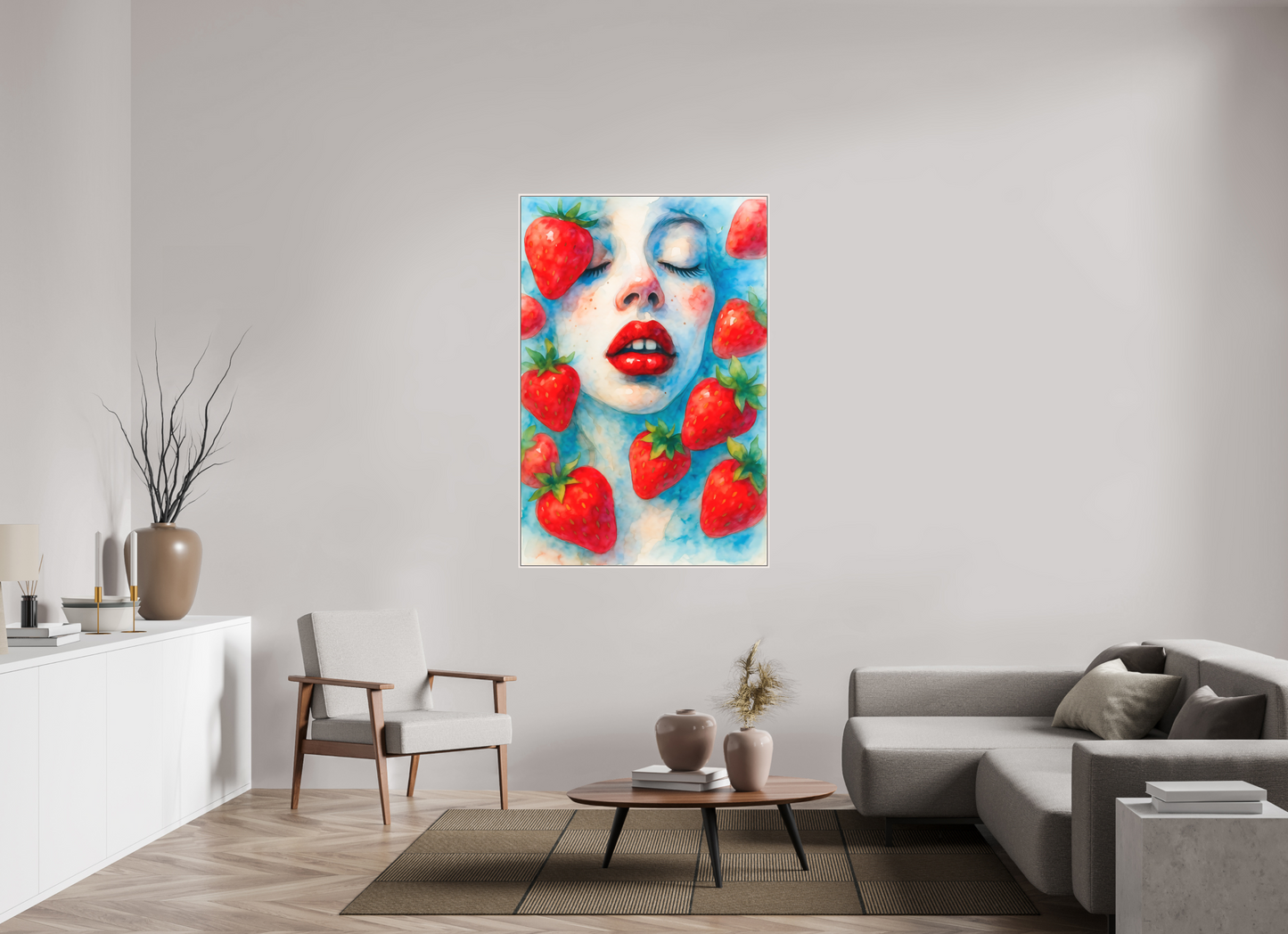 100 x 150 cm, Forex, gerahmt Ahornholz weiß Strawberry Whisper