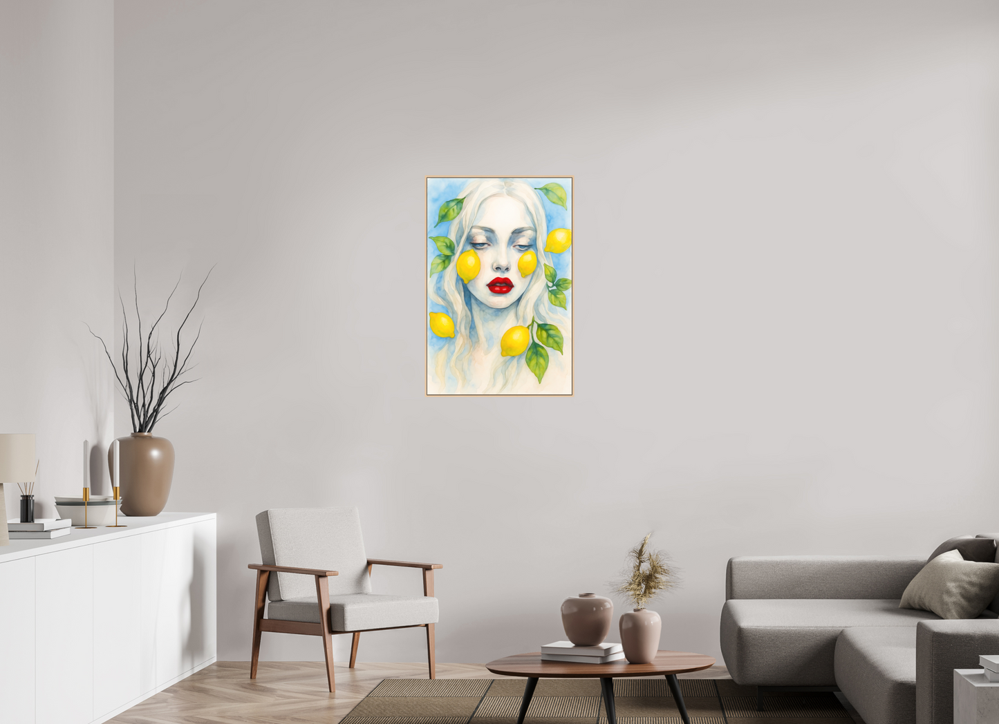 60 x 90 cm, Forex, gerahmt Ahornholz Natur Lemon Serenity