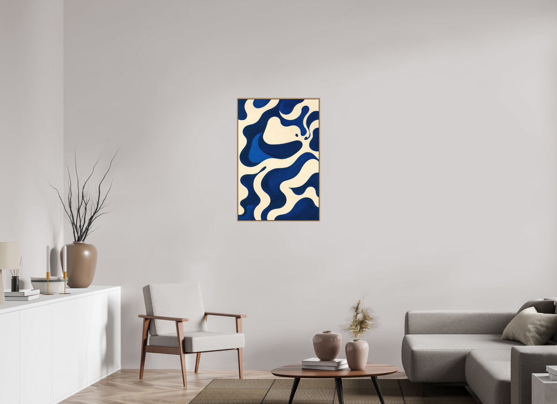 60 x 90 cm, Forex, gerahmt Eichenholz Natur Navy Current