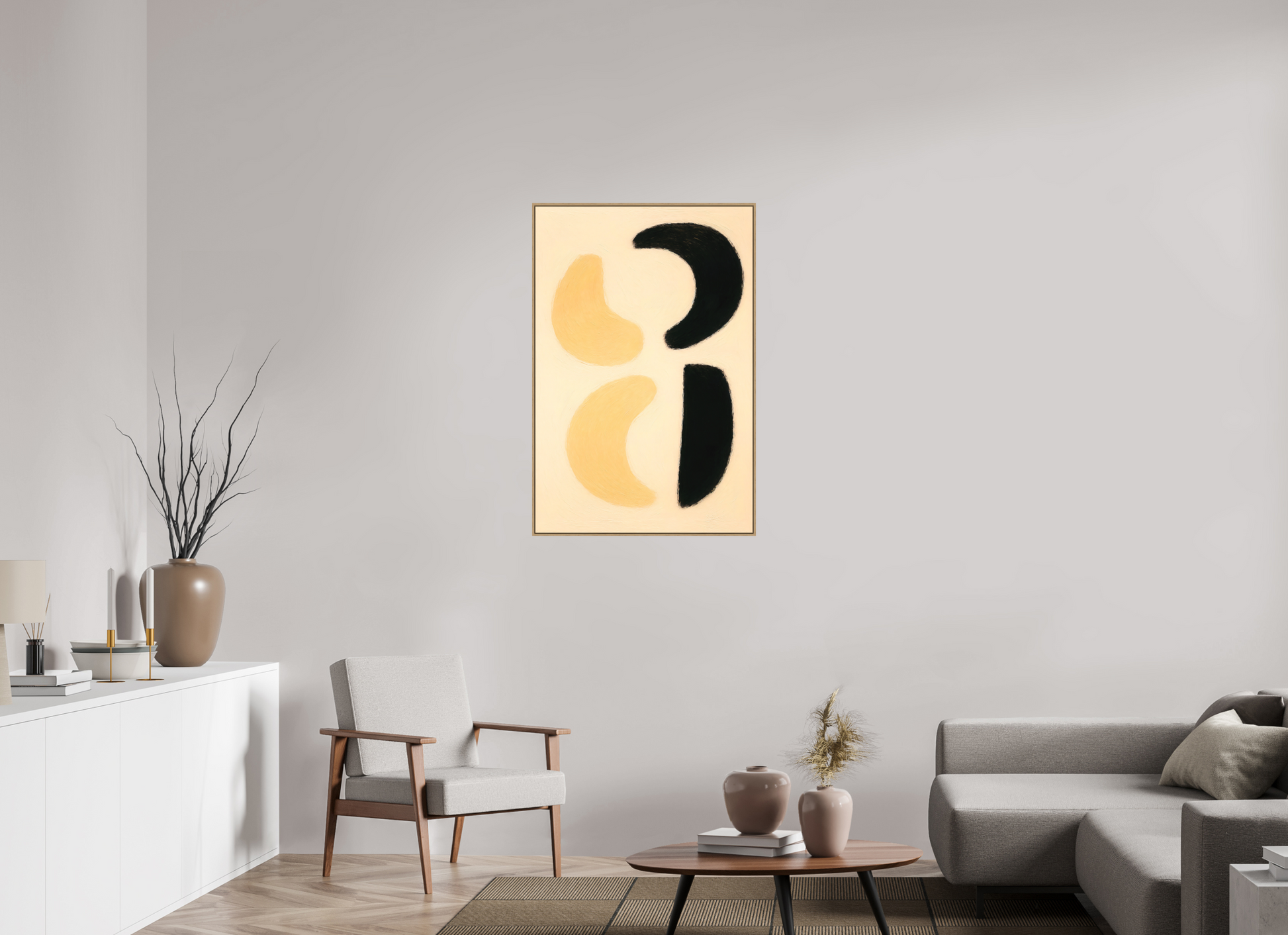 70 x 105 cm, Forex, gerahmt Eichenholz Natur Lunar Duality