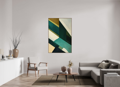 100 x 150 cm, Forex, gerahmt Nussbaumholz Emerald Geometry