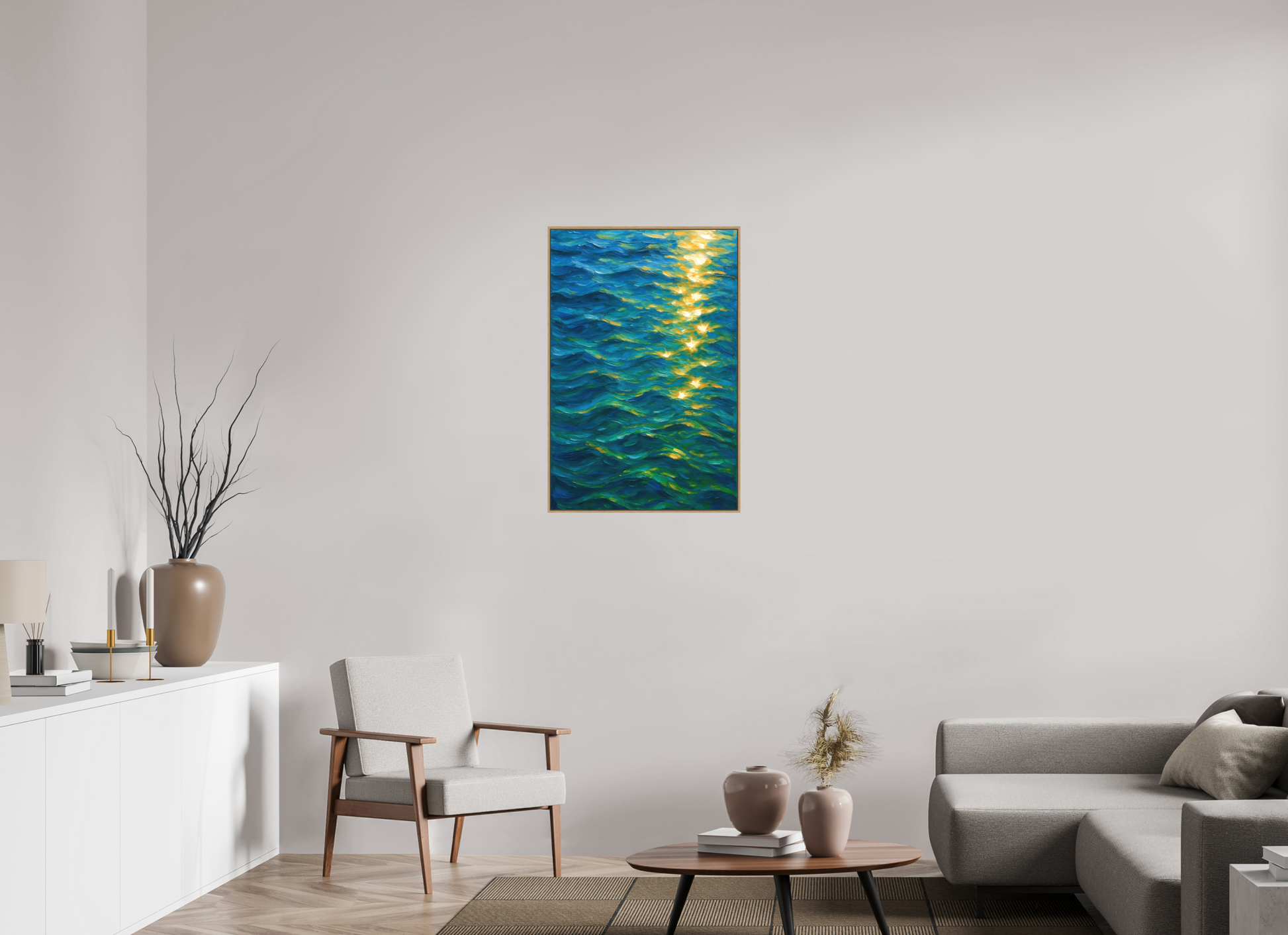 60 x 90 cm, Forex, gerahmt Eichenholz Natur Golden Ripples