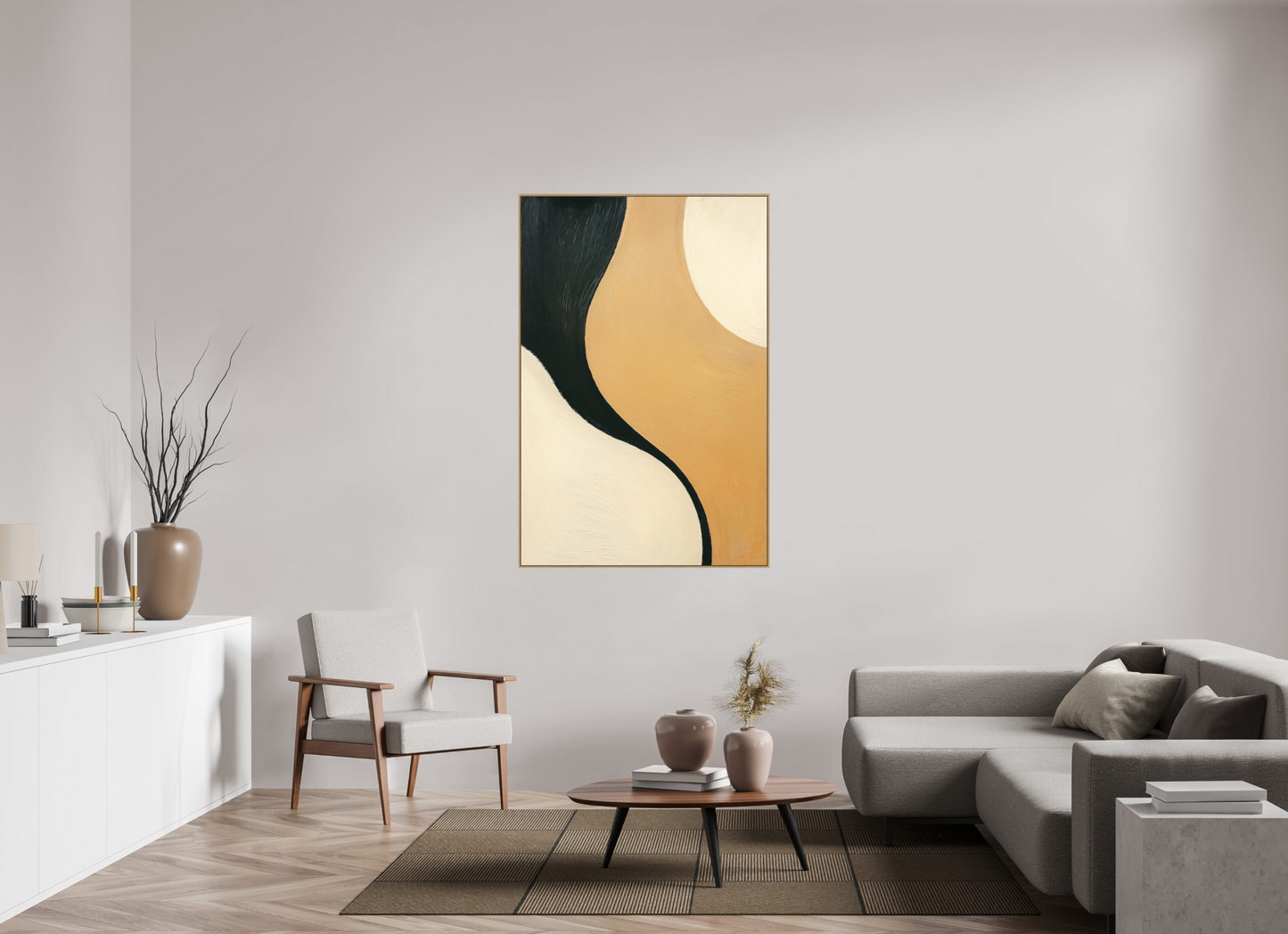 100 x 150 cm, Forex, gerahmt Eichenholz Natur Trio Flow