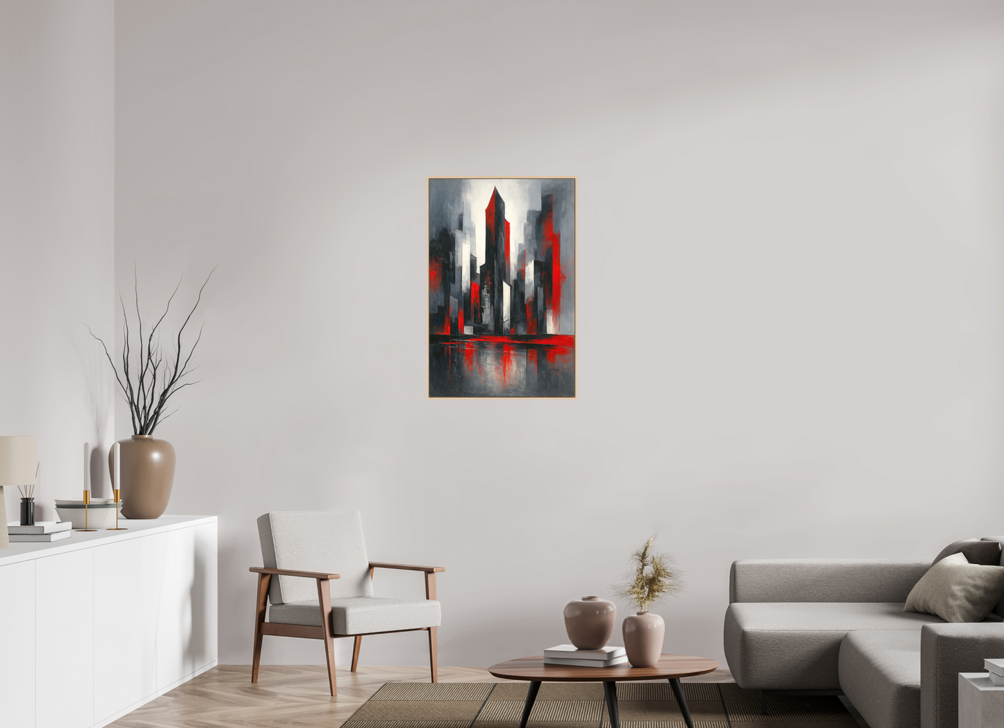 60 x 90 cm, Forex, gerahmt Ahornholz Natur Crimson Skyline