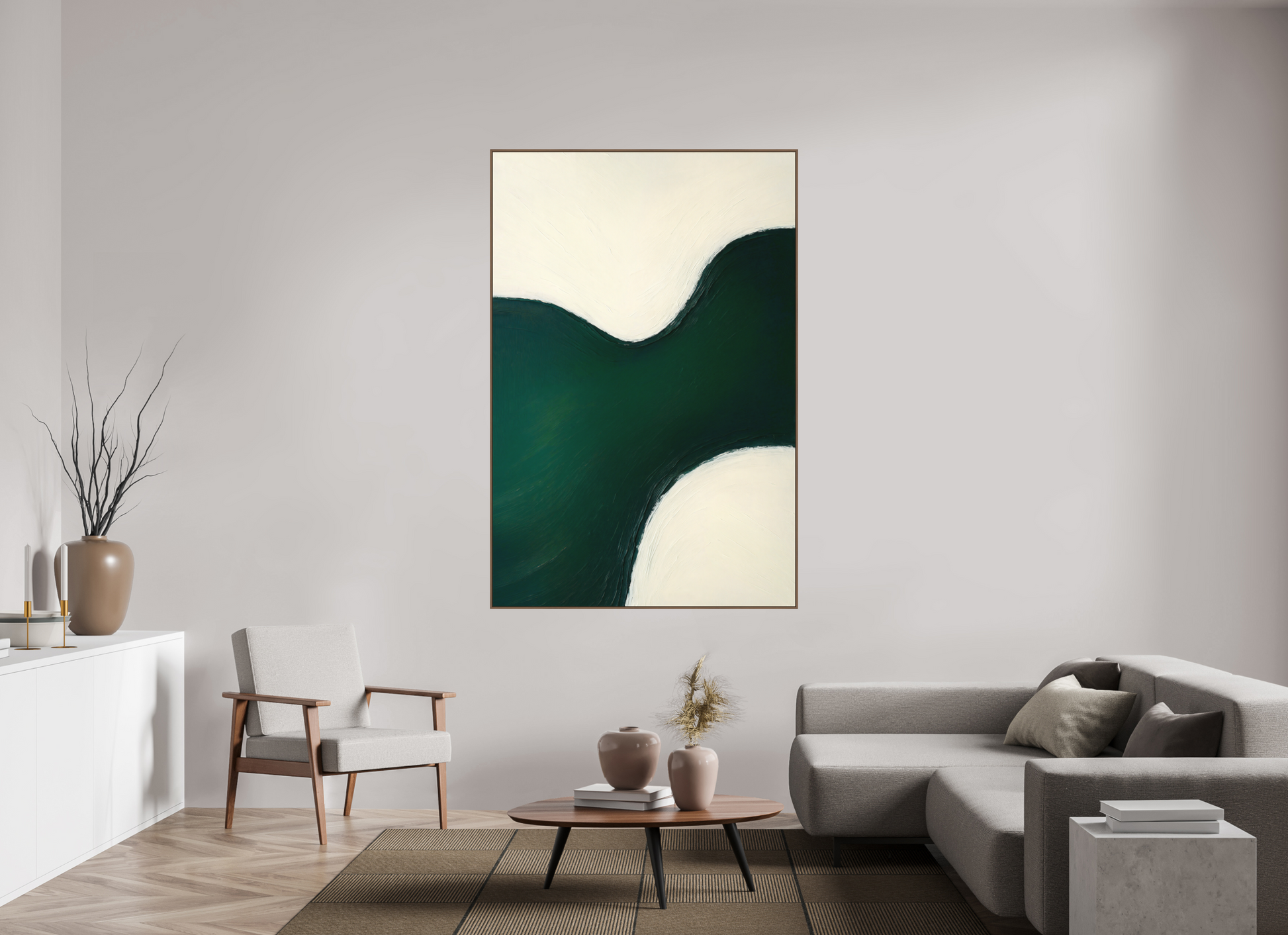 120 x 180 cm, Forex, gerahmt Nussbaumholz Emerald Flow