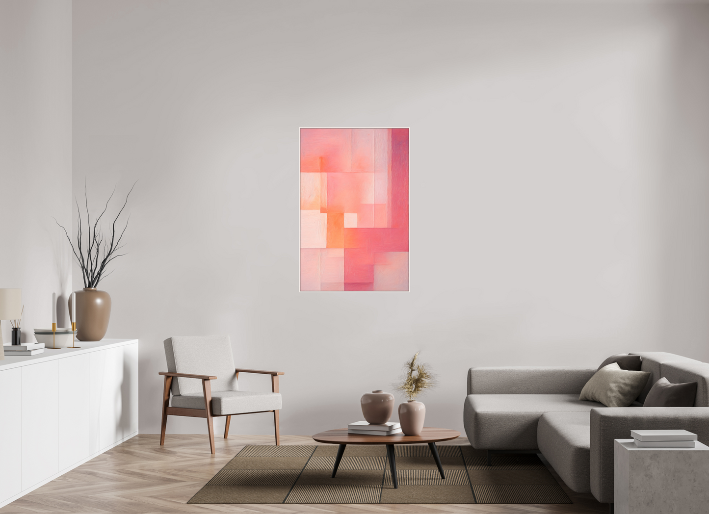 80 x 120 cm, Forex, gerahmt Ahornholz weiß Peach Haze