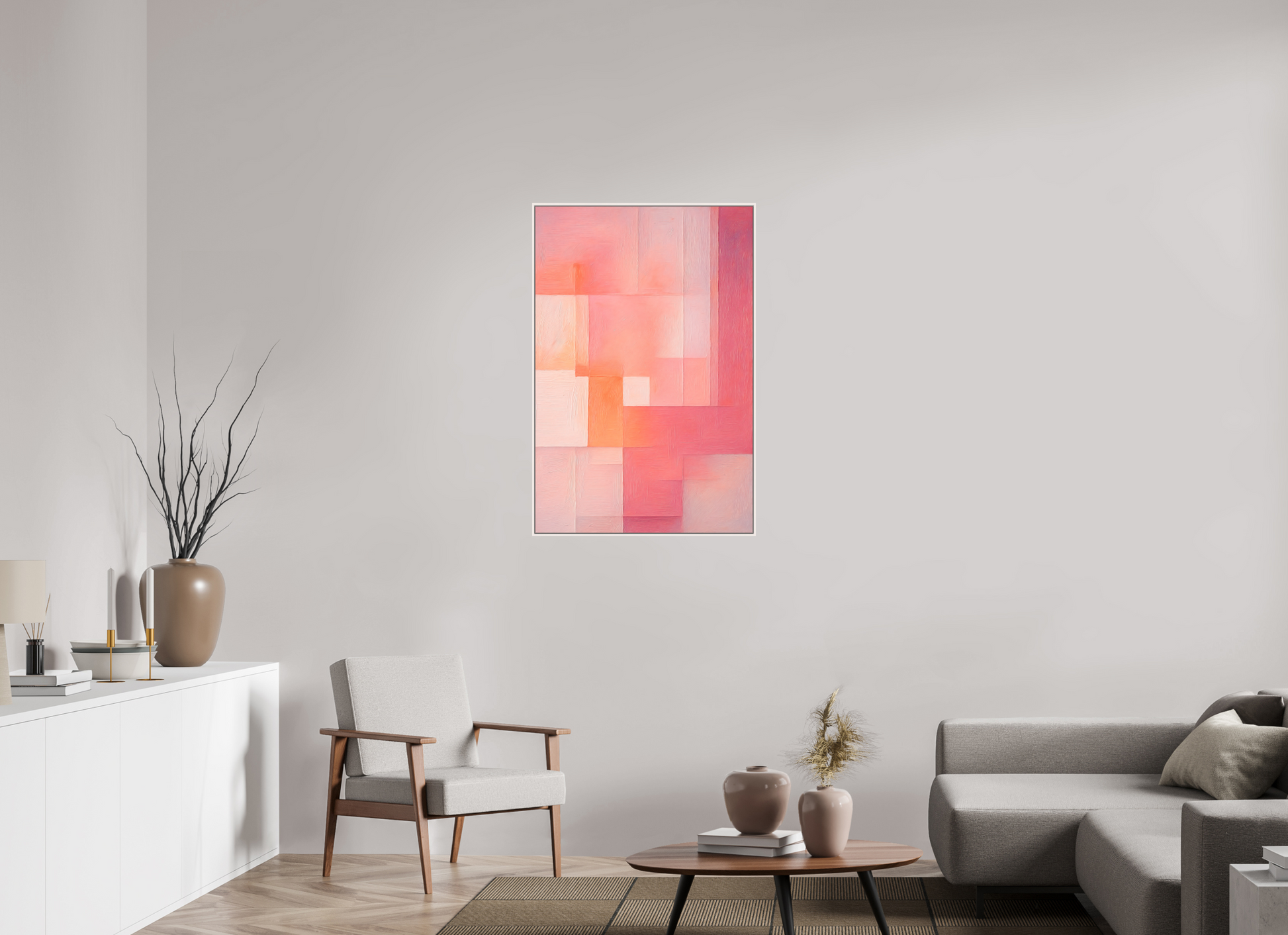 70 x 105 cm, Forex, gerahmt Ahornholz weiß Peach Haze