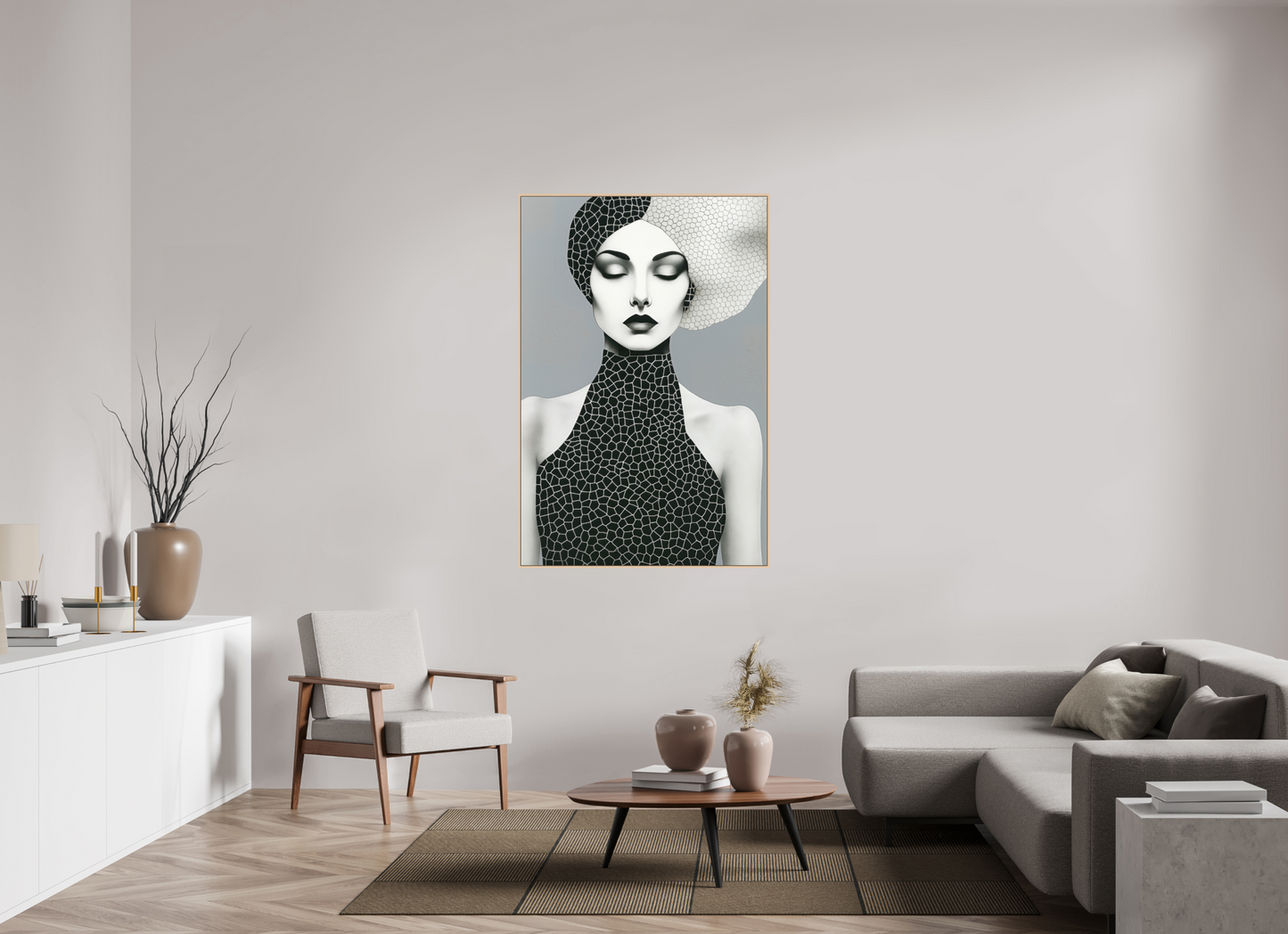 100 x 150 cm, Forex, gerahmt Ahornholz Natur Mono Mosaic Muse