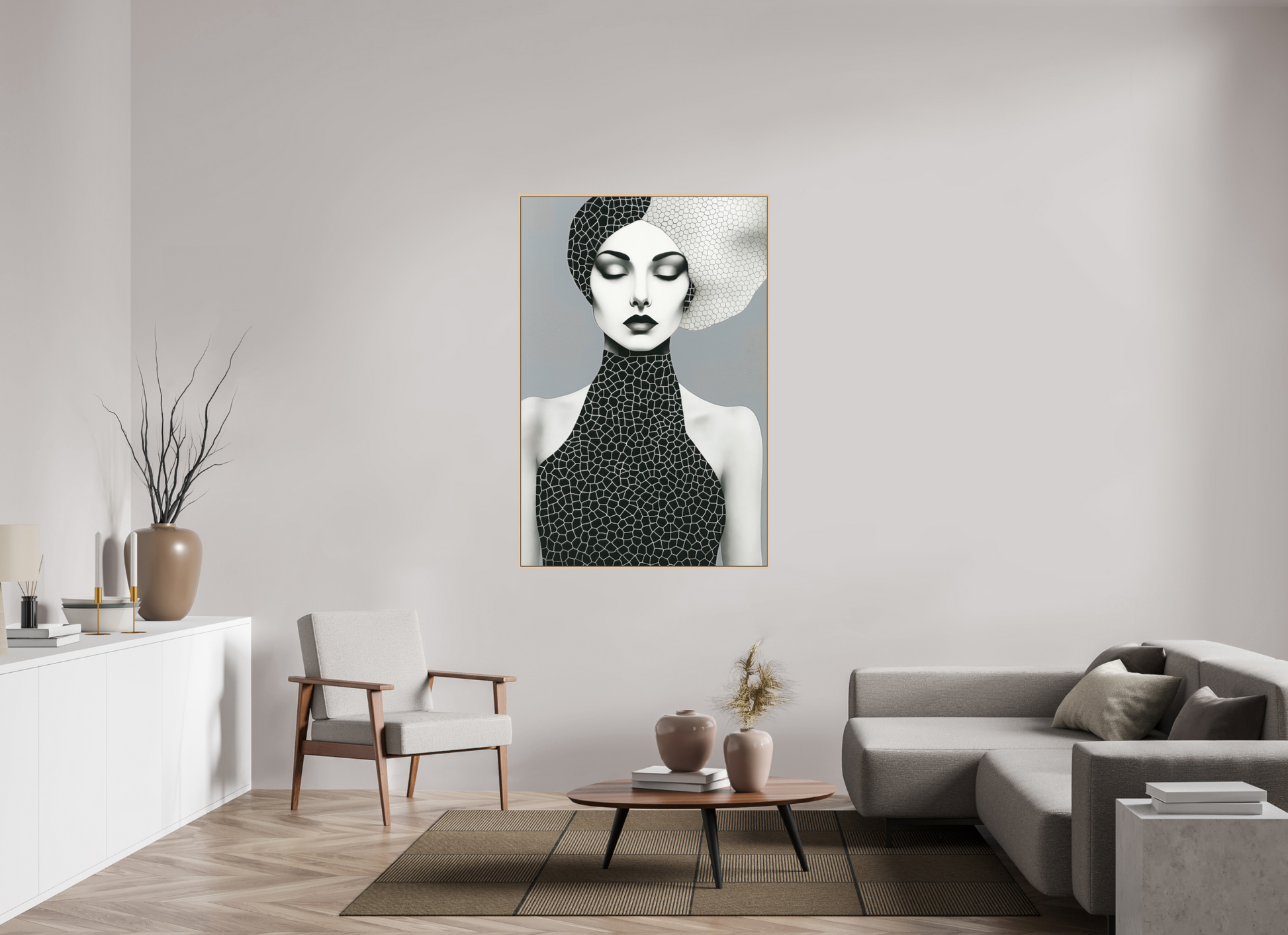 100 x 150 cm, Forex, gerahmt Ahornholz Natur Mono Mosaic Muse