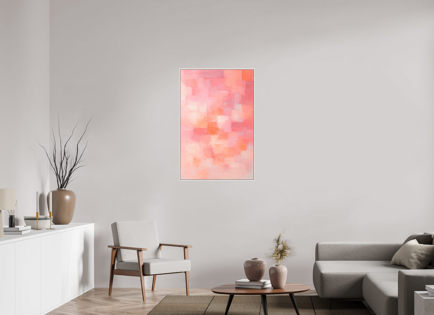 70 x 105 cm, Forex, gerahmt Ahornholz weiß Sunset Geometry