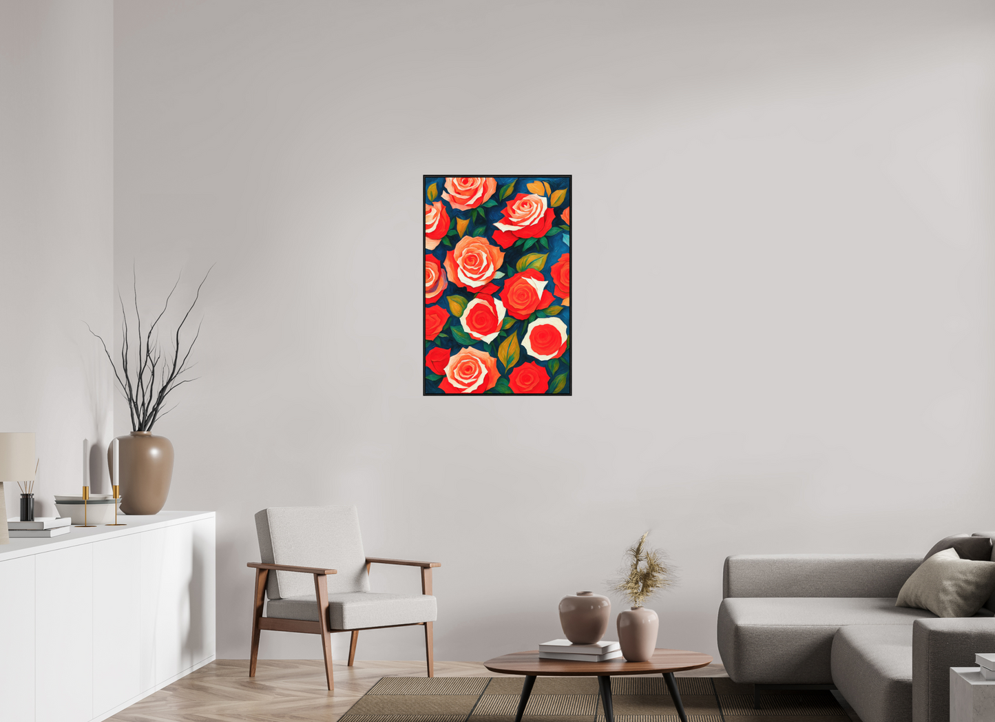 60 x 90 cm, Forex, gerahmt Eichenholz schwarz Rose Harmony