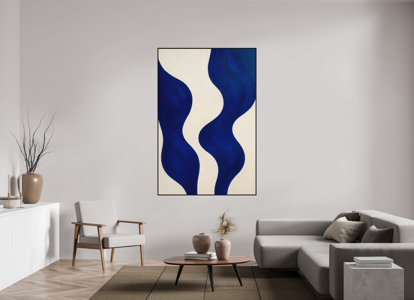 120 x 180 cm, Forex, gerahmt Eichenholz schwarz Indigo Tides
