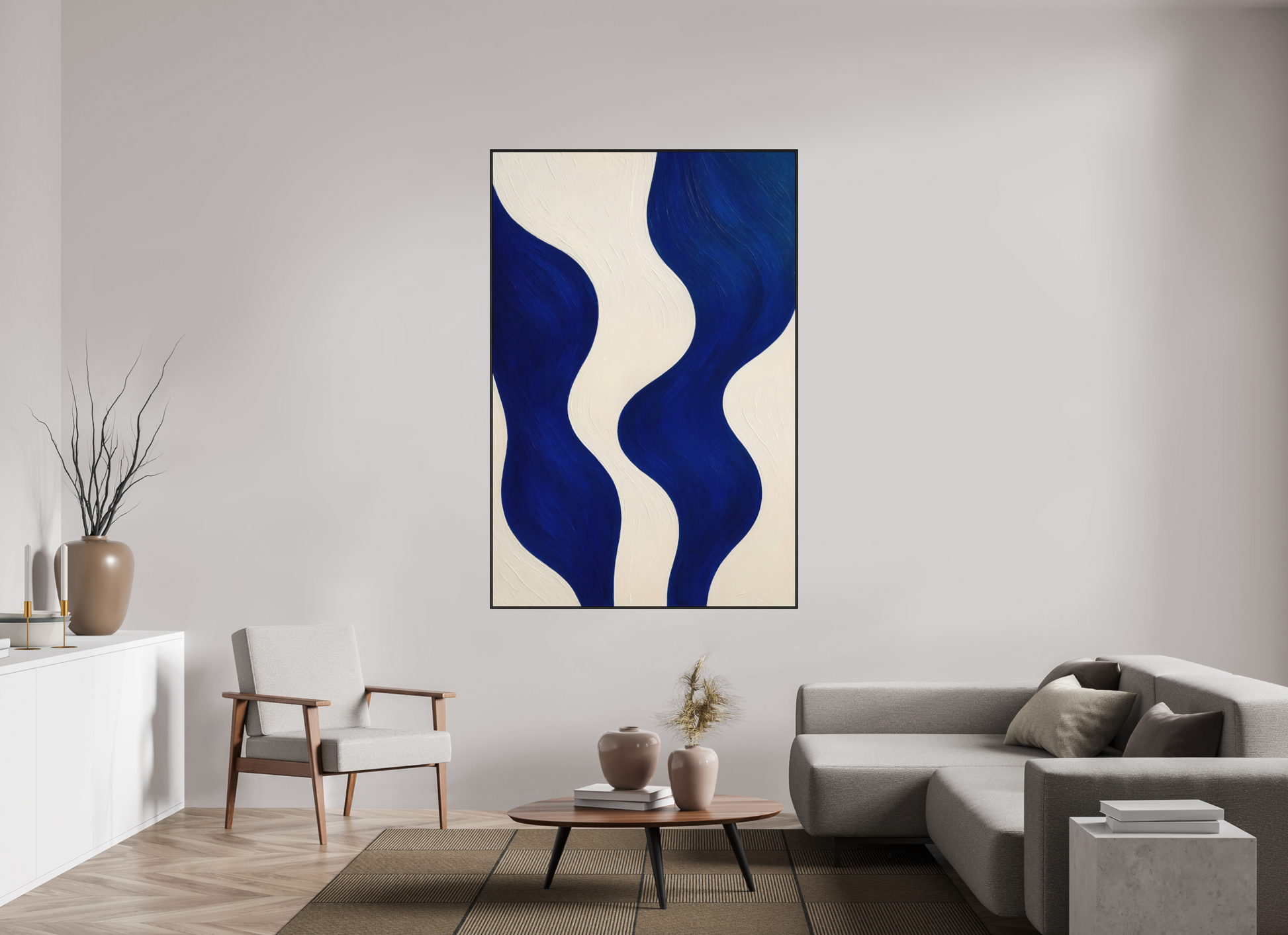 120 x 180 cm, Forex, gerahmt Eichenholz schwarz Indigo Tides