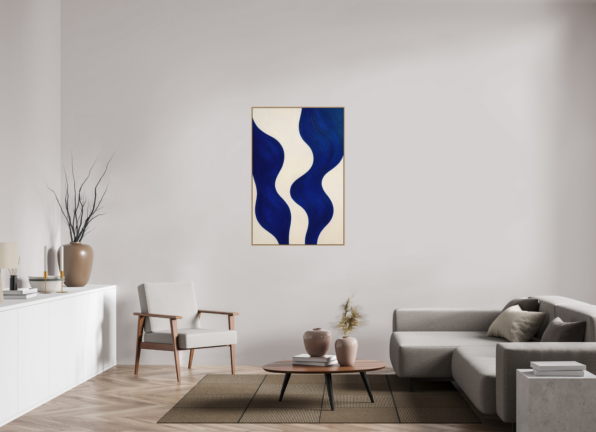80 x 120 cm, Forex, gerahmt Eichenholz Natur Indigo Tides