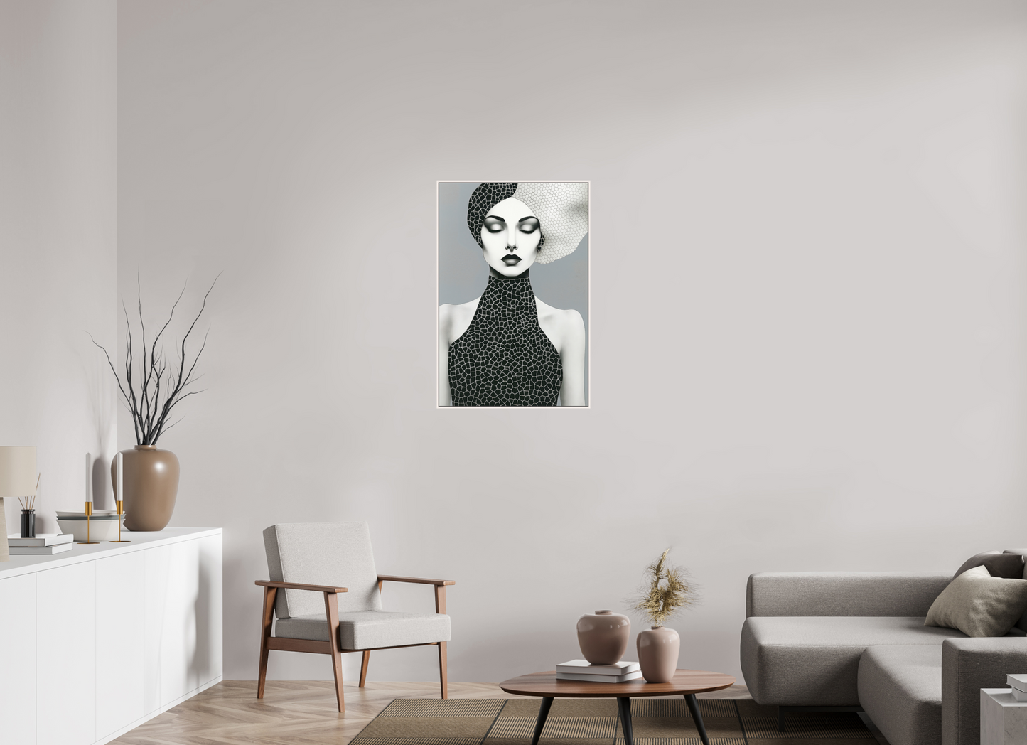 60 x 90 cm, Forex, gerahmt Ahornholz weiß Mono Mosaic Muse