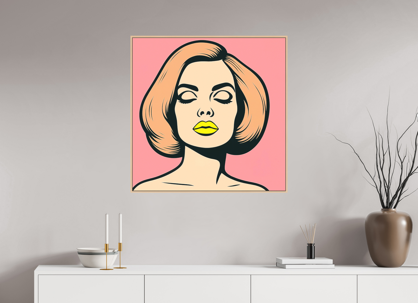 80 x 80 cm, Forex, gerahmt Ahornholz Natur Golden Silence