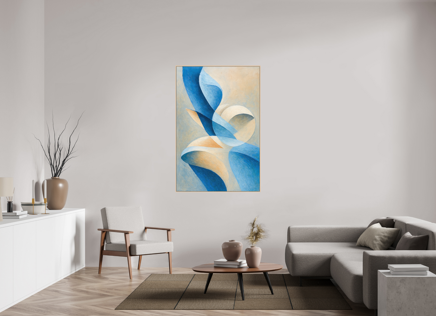 100 x 150 cm, Forex, gerahmt Ahornholz Natur Cerulean Flow