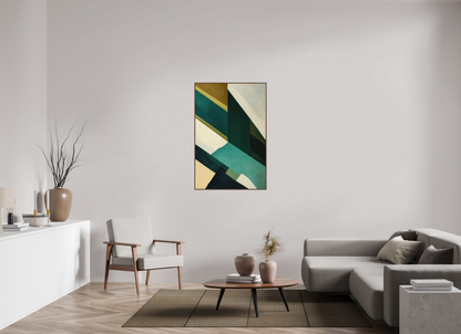80 x 120 cm, Forex, gerahmt Nussbaumholz Emerald Geometry