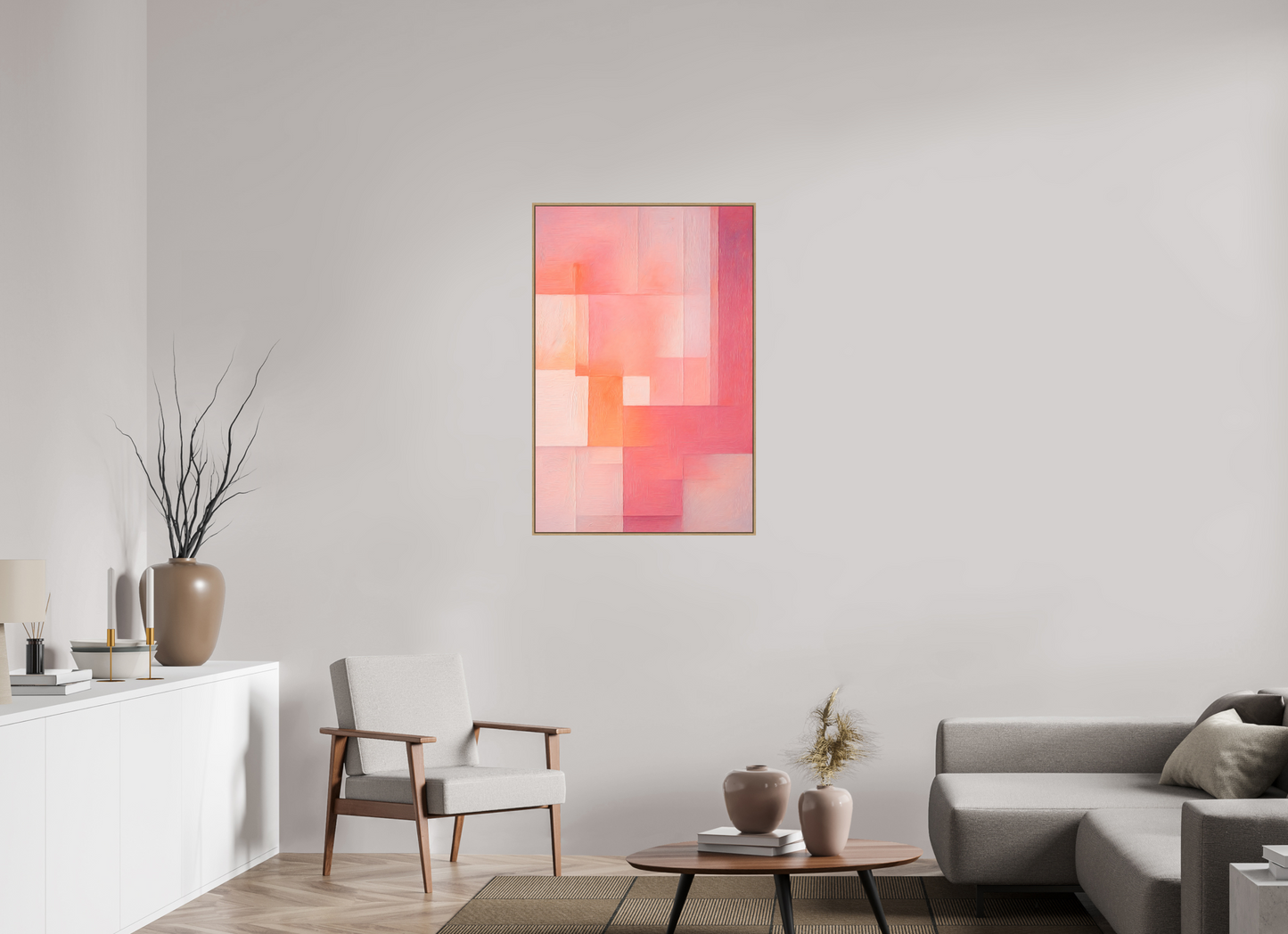 70 x 105 cm, Forex, gerahmt Eichenholz Natur Peach Haze