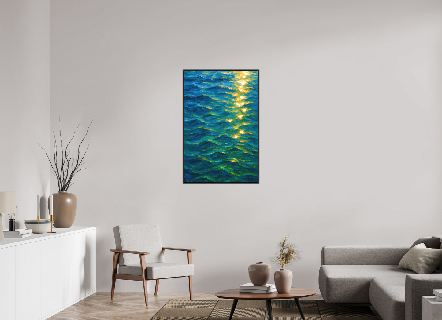 70 x 105 cm, Forex, gerahmt Eichenholz schwarz Golden Ripples
