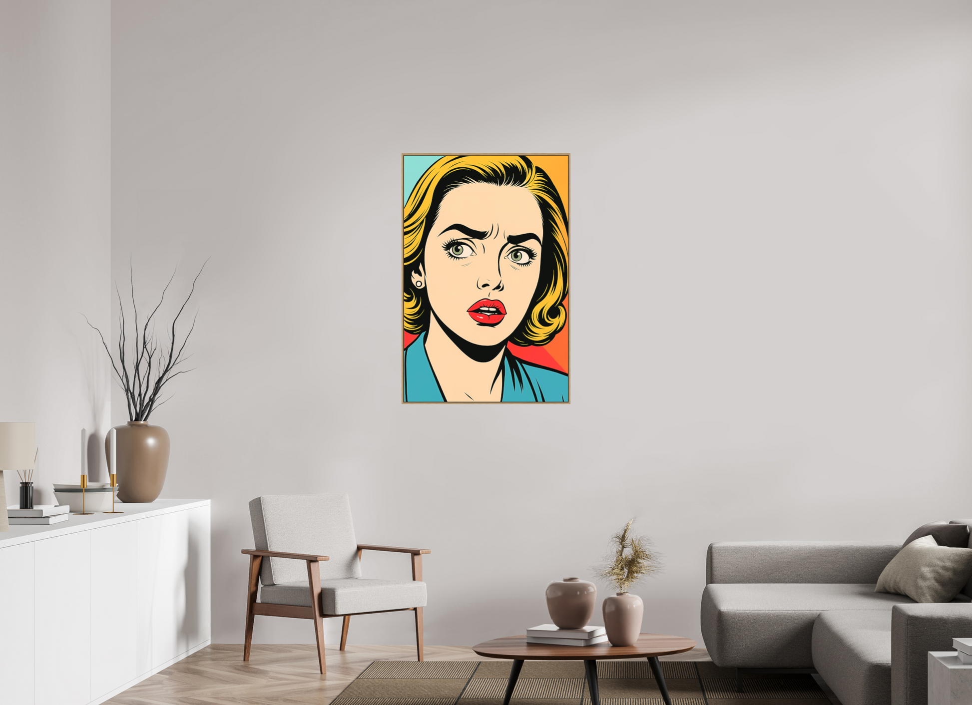 70 x 105 cm, Forex, gerahmt Eichenholz Natur Teal Shock