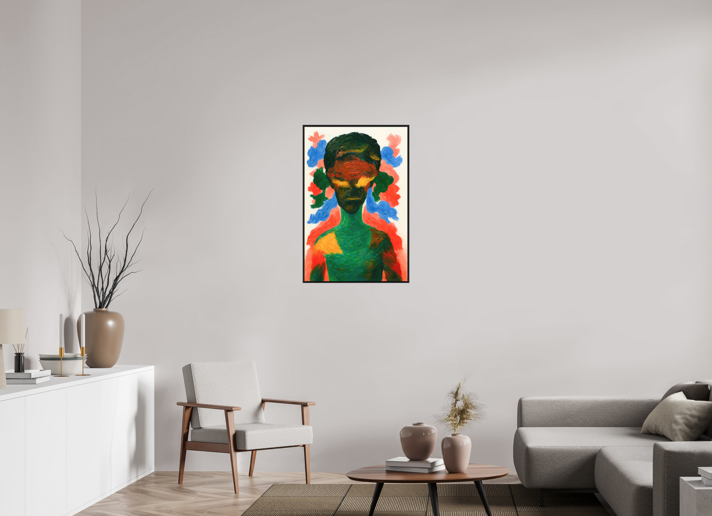 60 x 90 cm, Forex, gerahmt Eichenholz schwarz Aurora Figure Flow