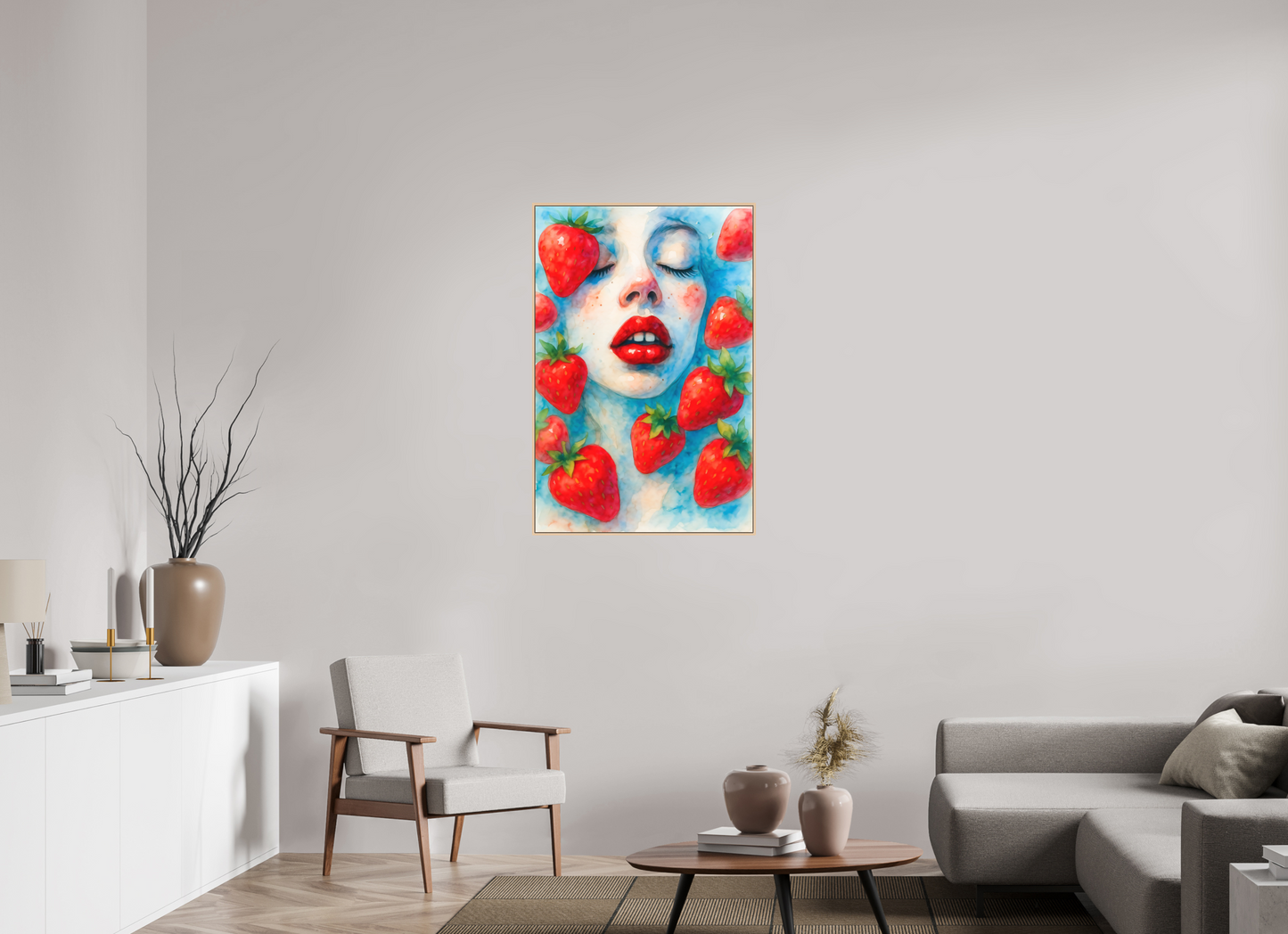 70 x 105 cm, Forex, gerahmt Ahornholz Natur Strawberry Whisper
