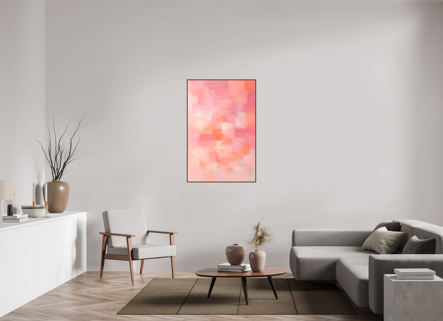 80 x 120 cm, Forex, gerahmt Nussbaumholz Sunset Geometry