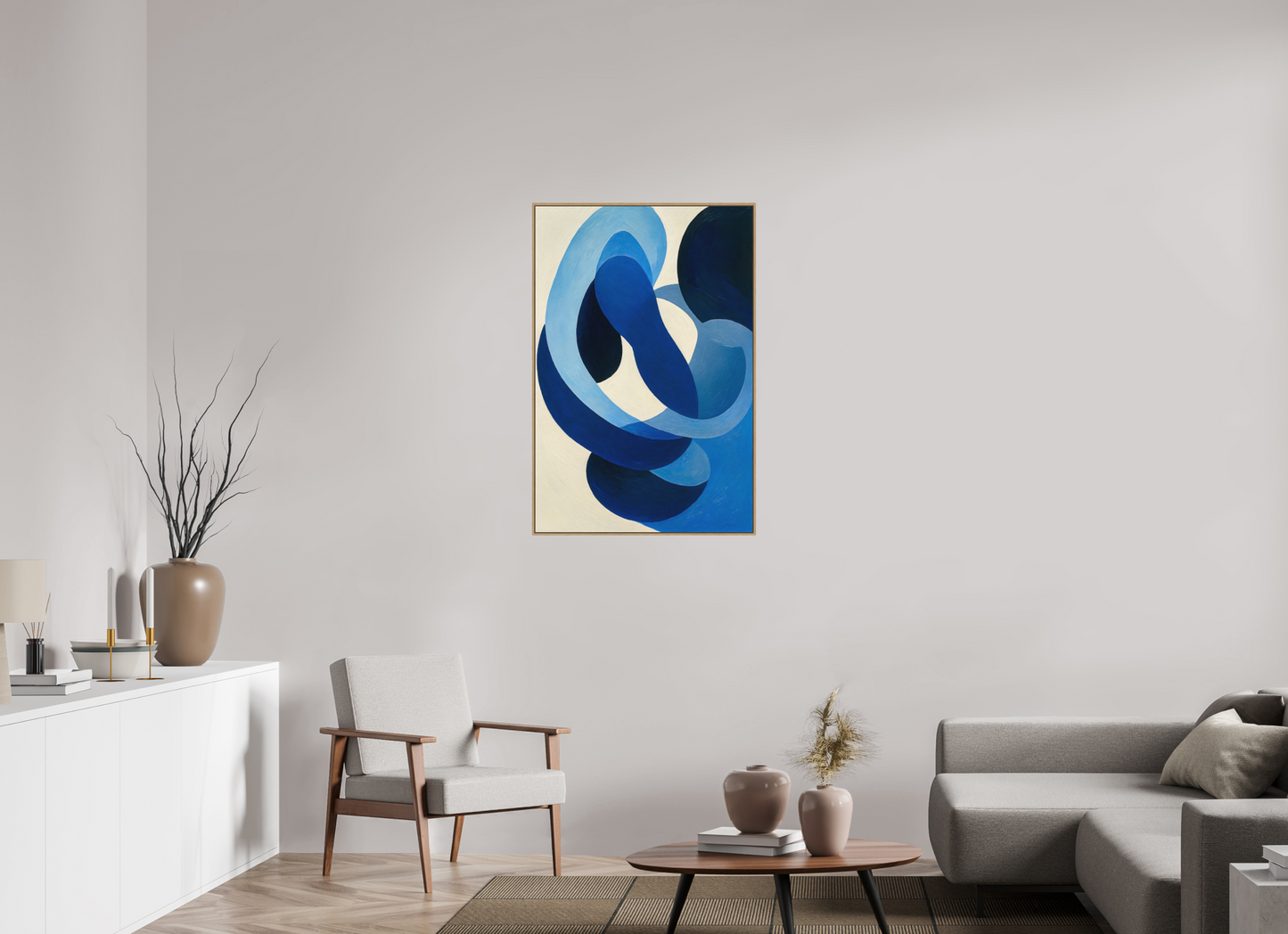 70 x 105 cm, Forex, gerahmt Eichenholz Natur Azure Interlace