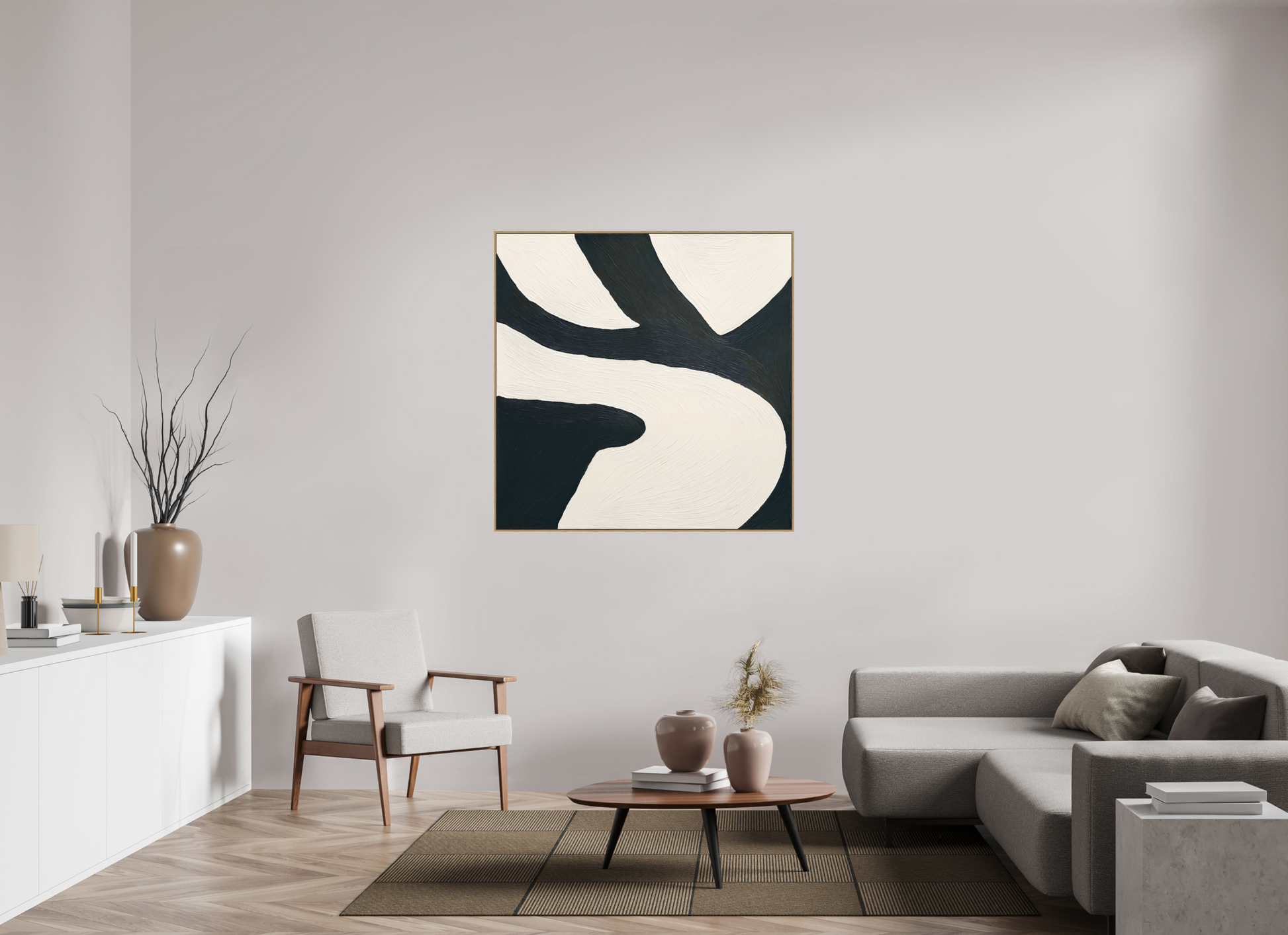 120 x 120 cm, Forex, gerahmt Eichenholz Natur Dual Harmony