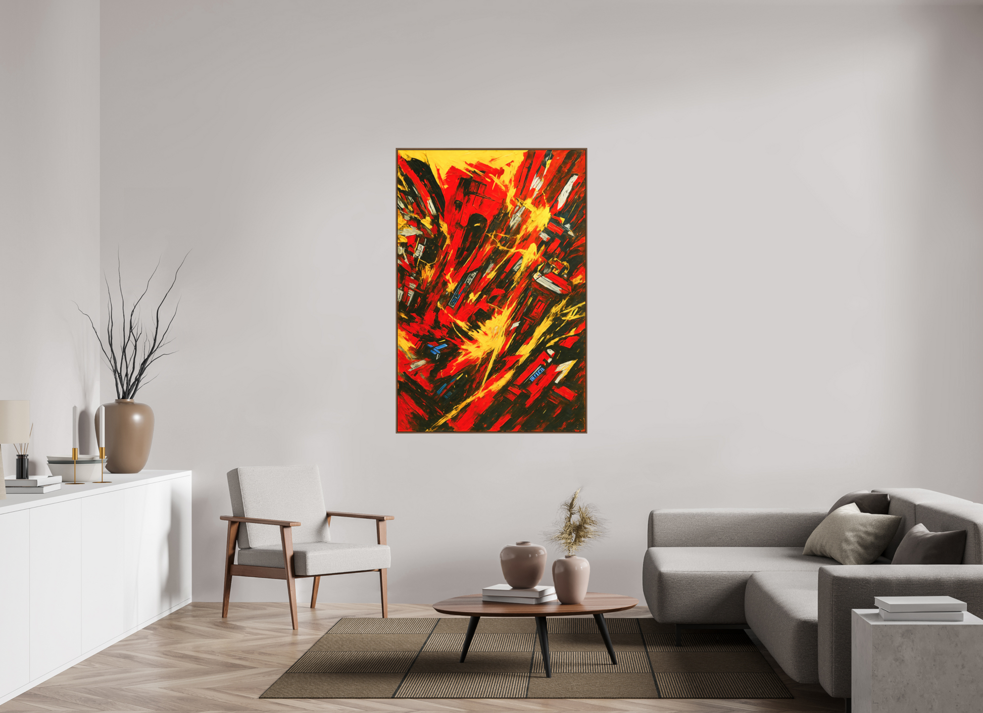 100 x 150 cm, Forex, gerahmt Nussbaumholz Inferno City
