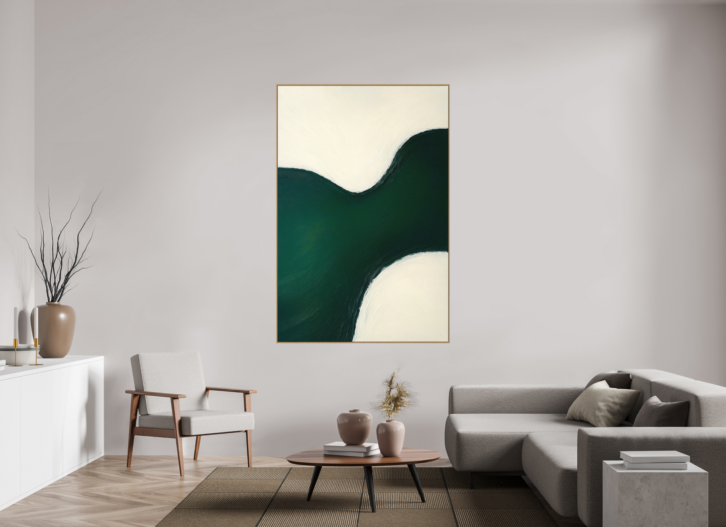 120 x 180 cm, Forex, gerahmt Eichenholz Natur Emerald Flow